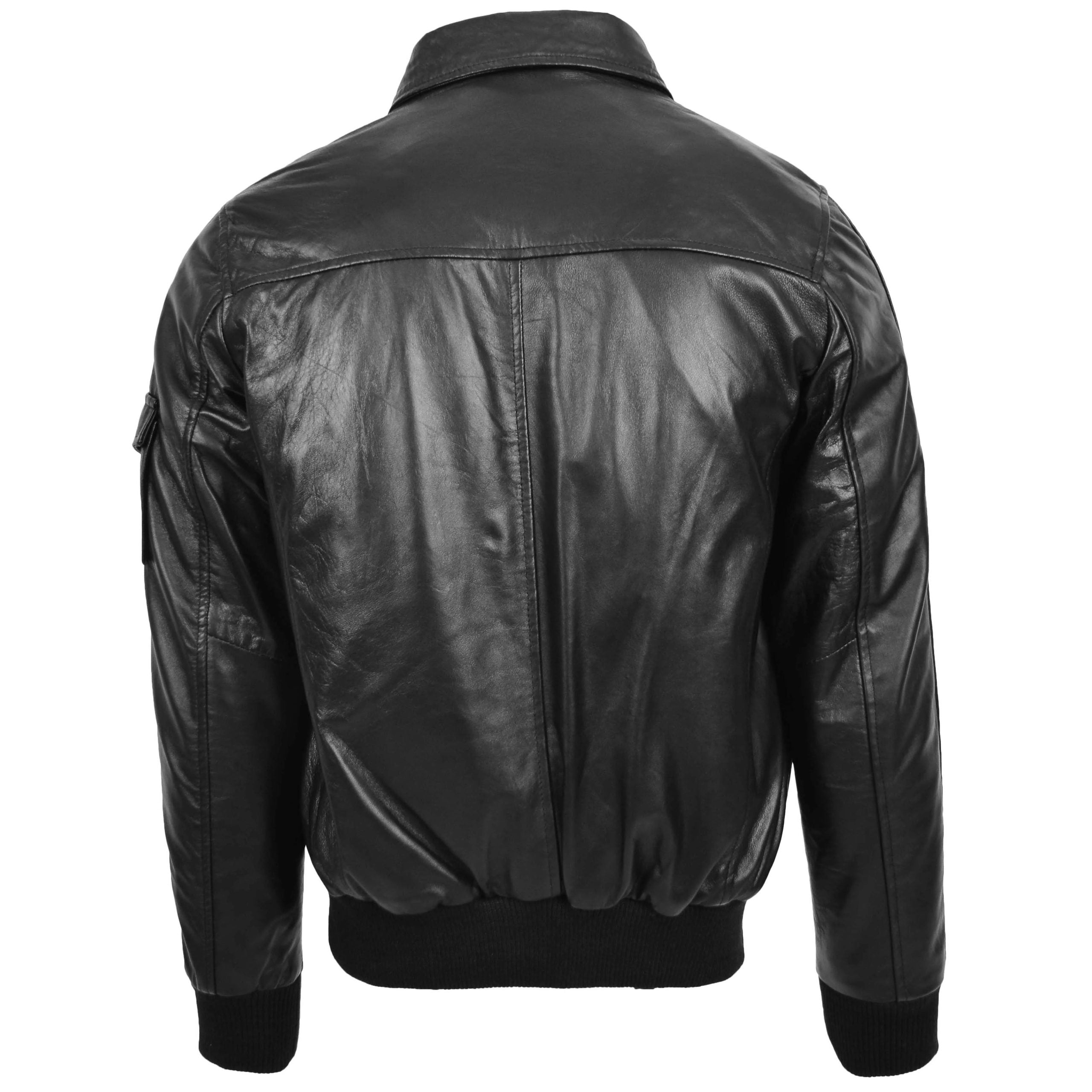 Mens Leather Bomber Jacket with Hoodie Bronx Nova Black