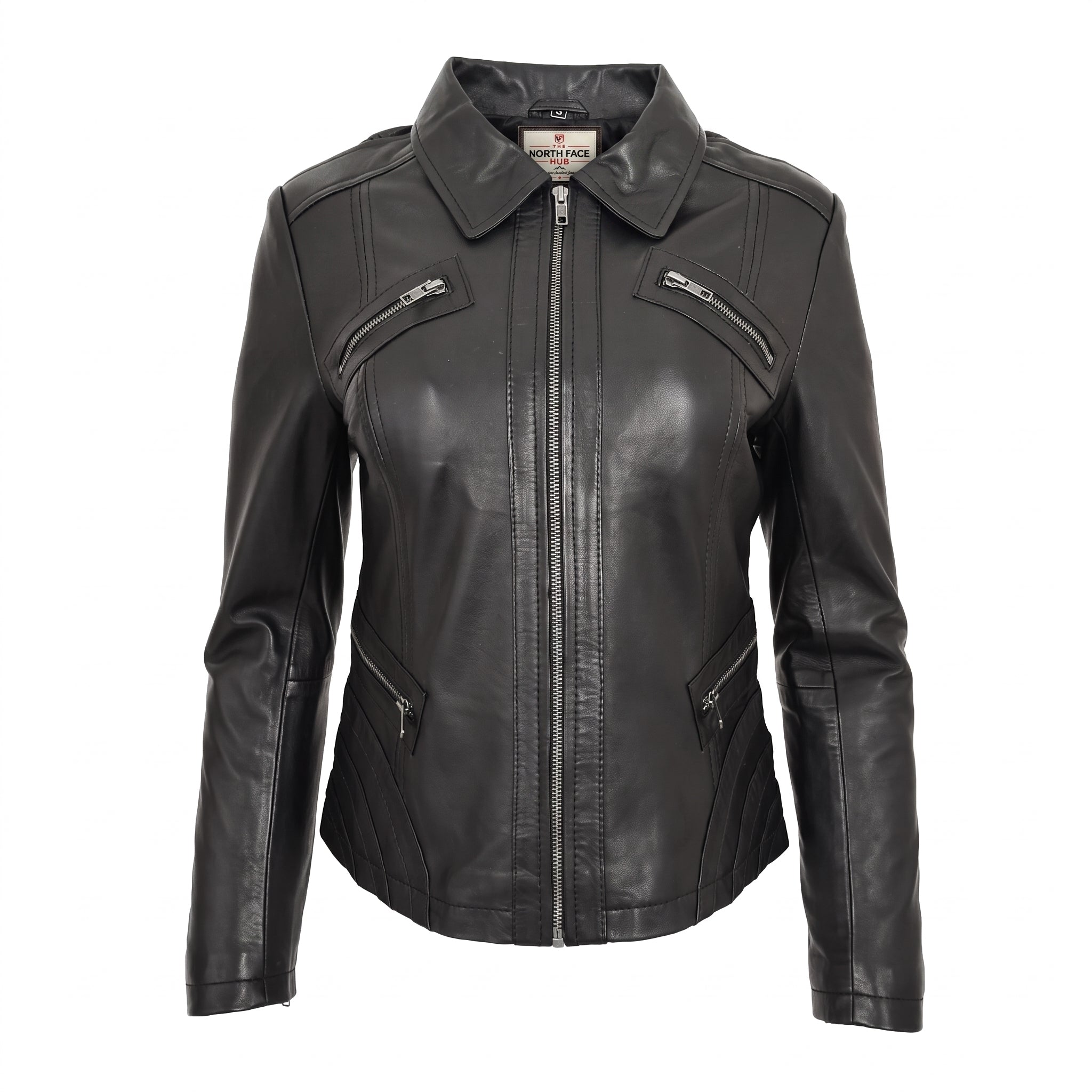 Womens Classic Leather Biker Zip Box Jacket Zenith Brown