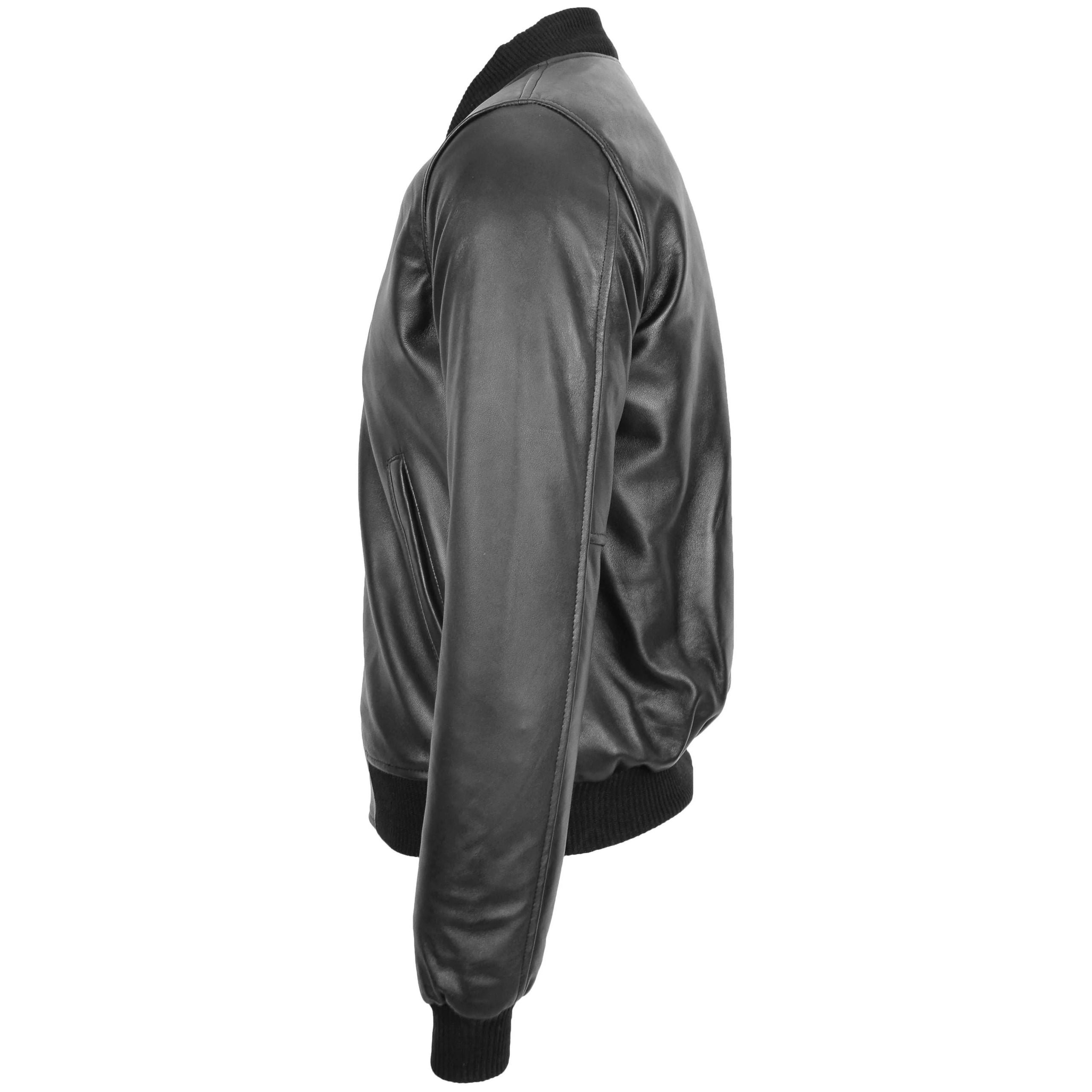 Mens Leather MA-1 Bomber Jacket Ryan Nova Black