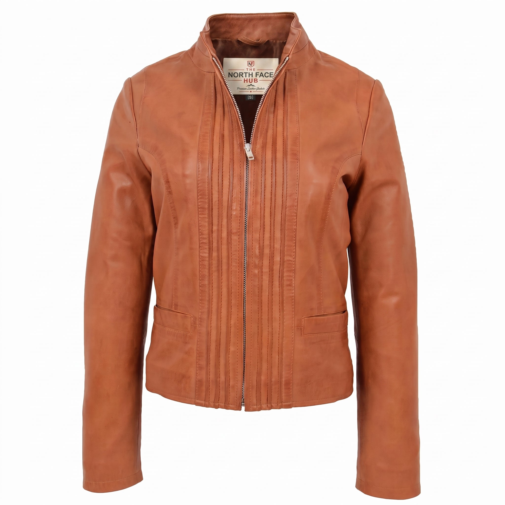 Womens Leather Casual Standing Collar Jacket Dynamo Tan