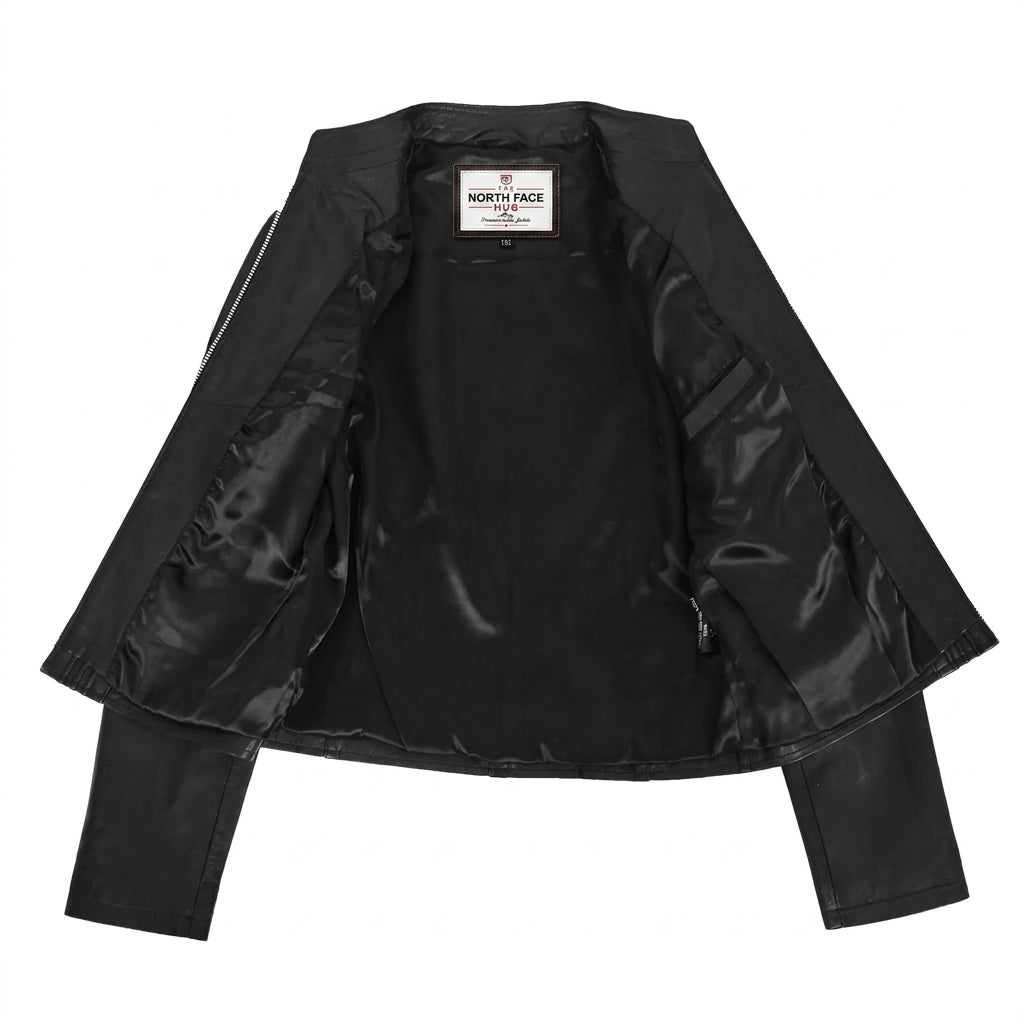 Womens Leather Standing Collar Jacket Becky Nova Black