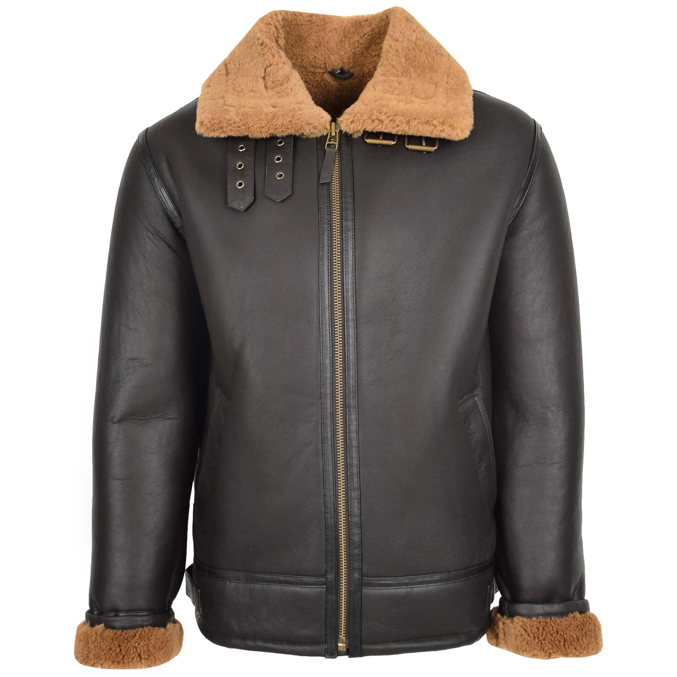 Mens Top Gun Style Sheepskin Jacket Oscar Zenith Brown Ginger