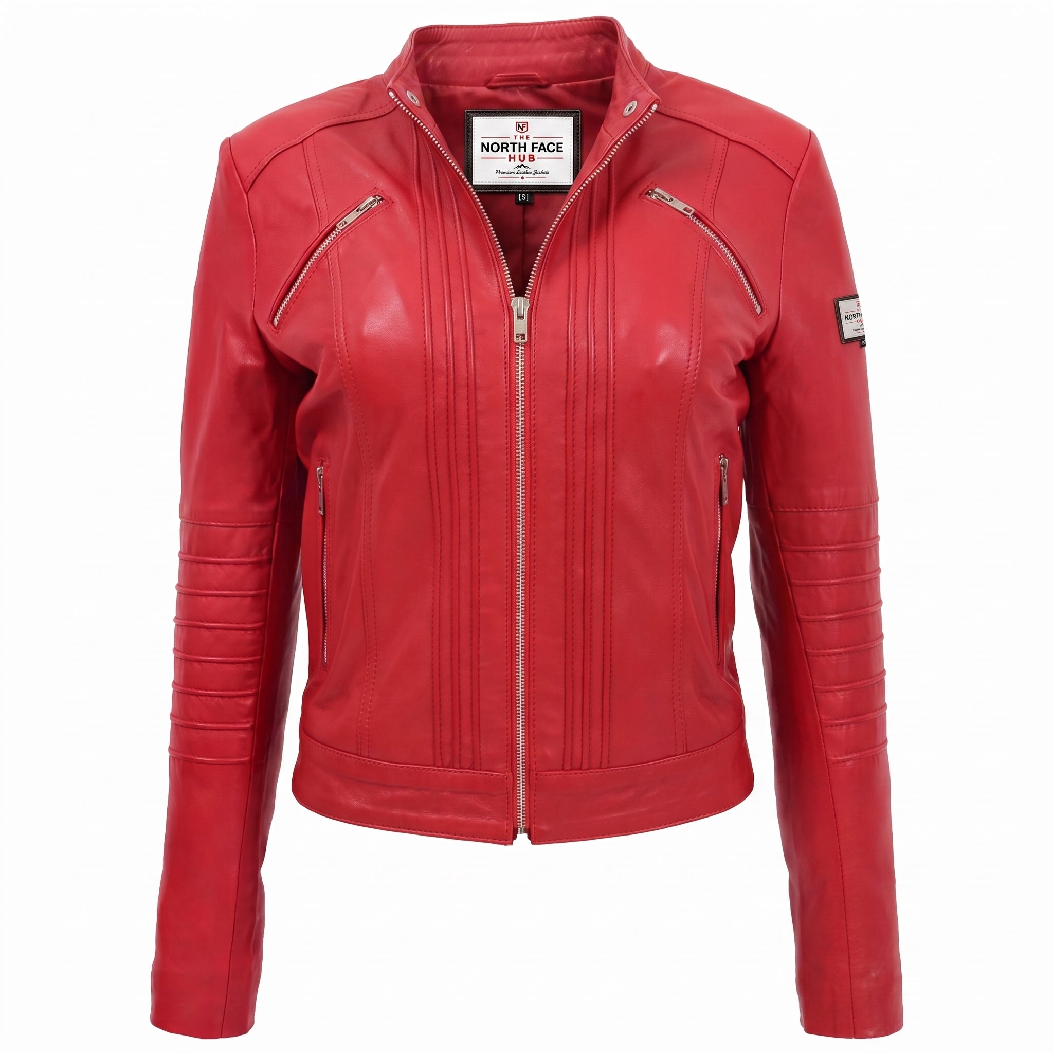 Womens Leather Classic Biker Style Jacket Ignite Red