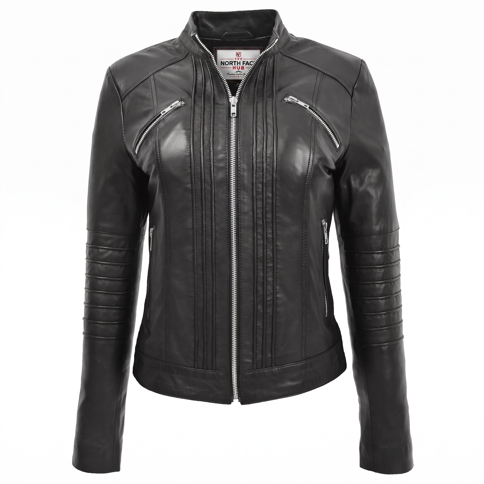 Womens Leather Classic Biker Style Jacket Nova Black