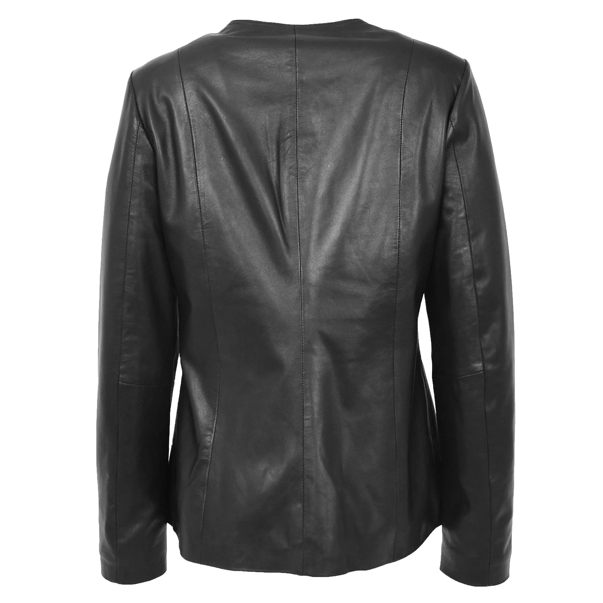 Womens Classic Soft Leather Collarless Jacket Nova Black