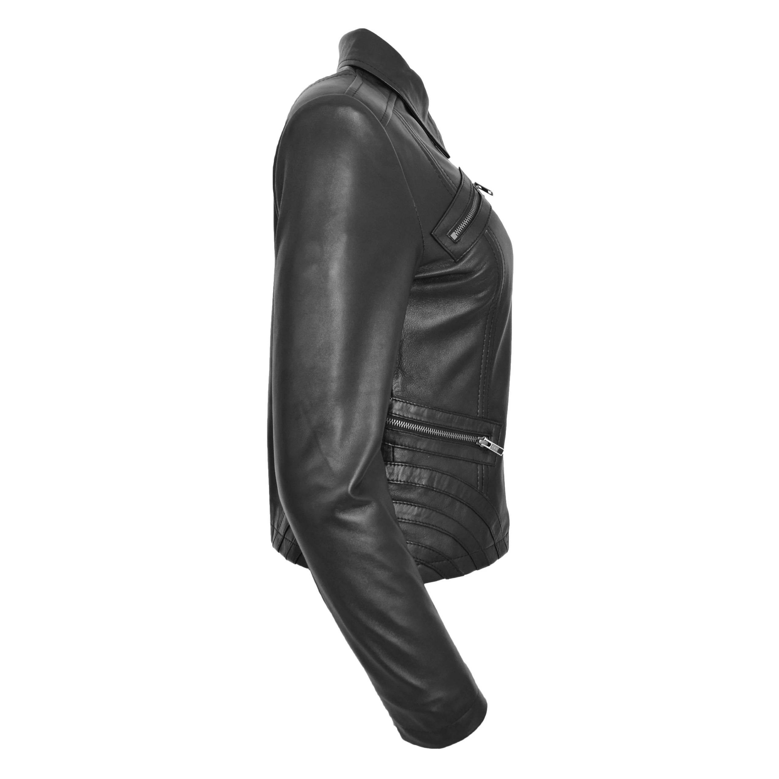 Womens Classic Leather Biker Zip Box Jacket Zenith Brown