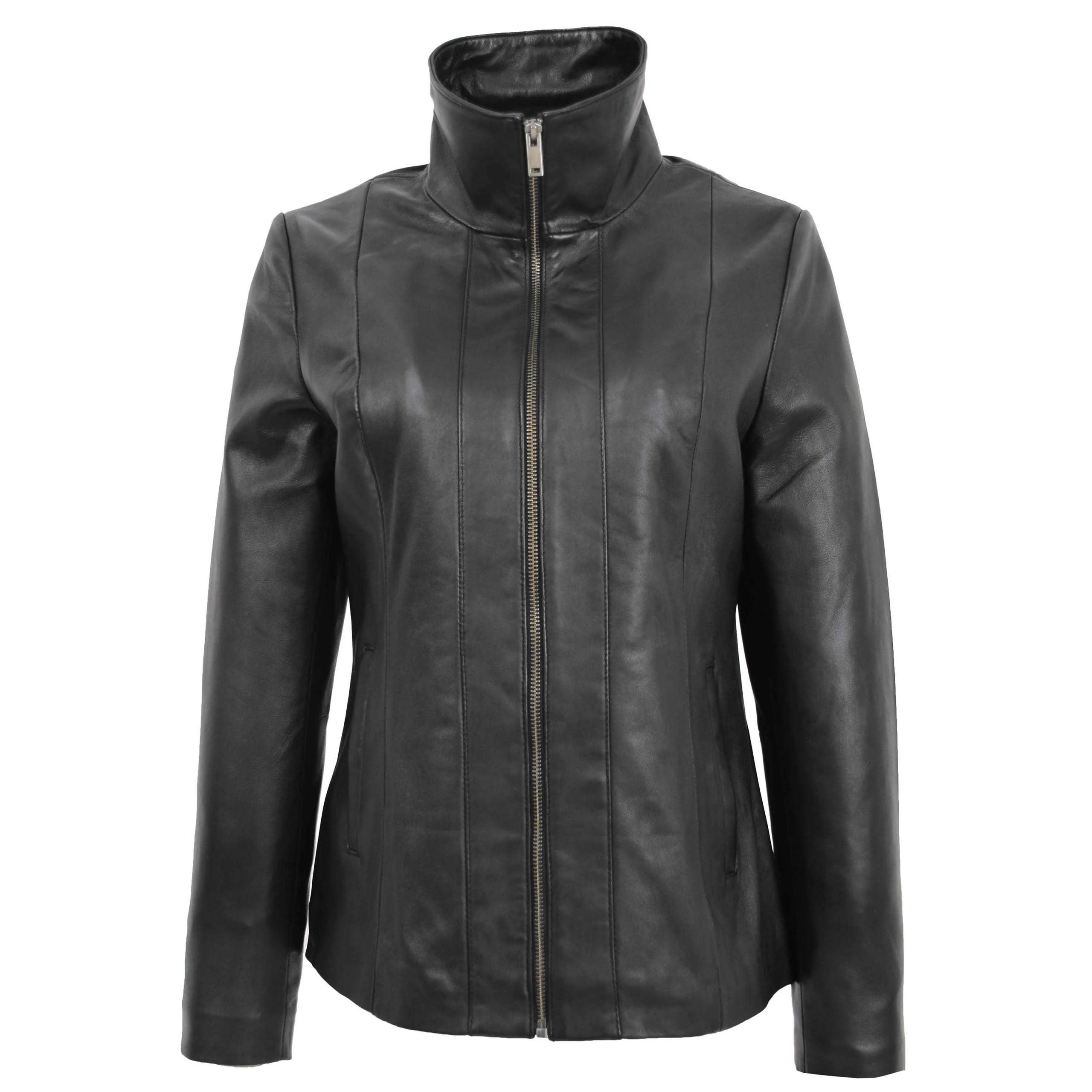 Womens Classic Zip Fastening Leather Jacket Julia Nova Black