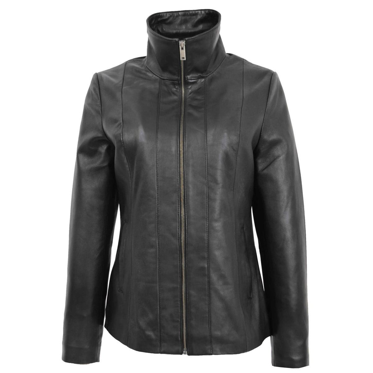 Womens Classic Zip Fastening Leather Jacket Julia Nova Black