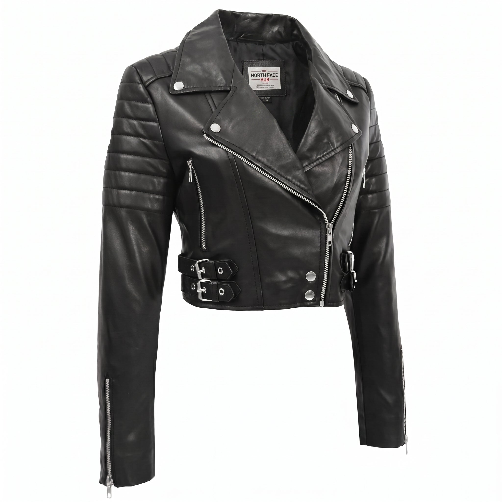 Womens Leather Cropped Biker Style Jacket Demi Nova Black
