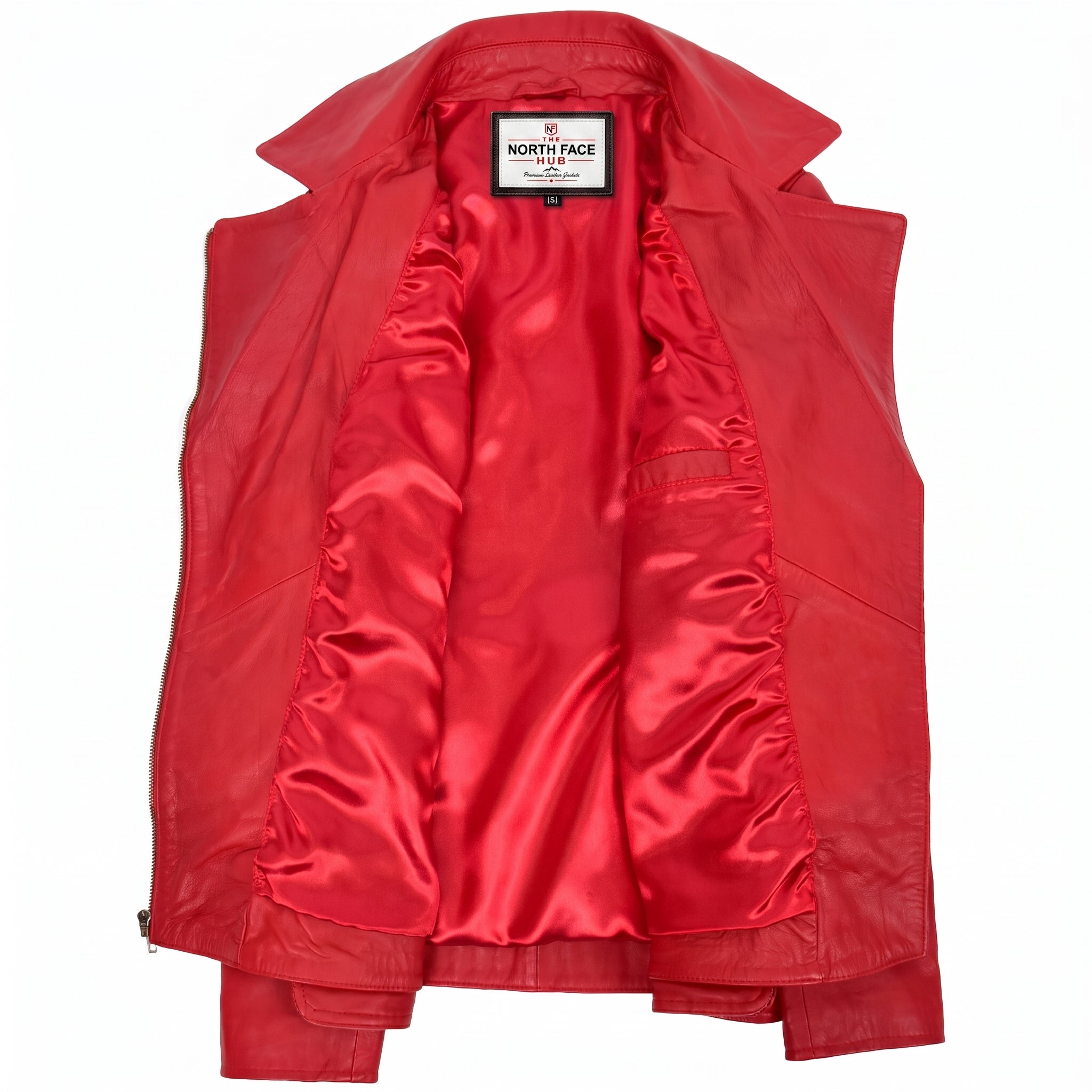 Womens Leather Hip Length Biker Jacket Celia Ignite Red