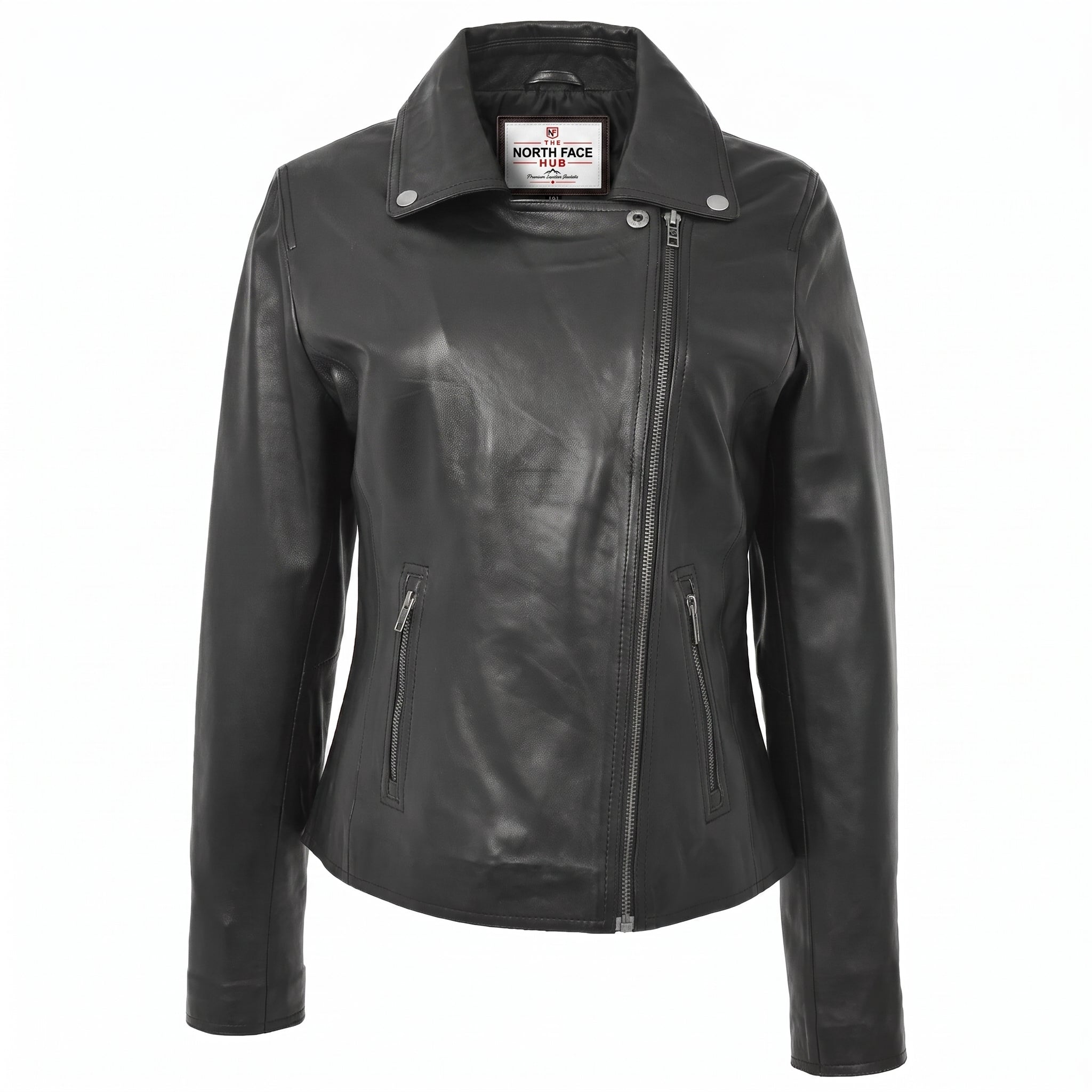 Womens Soft Leather Cross Zip Biker Jacket Lola Nova Black