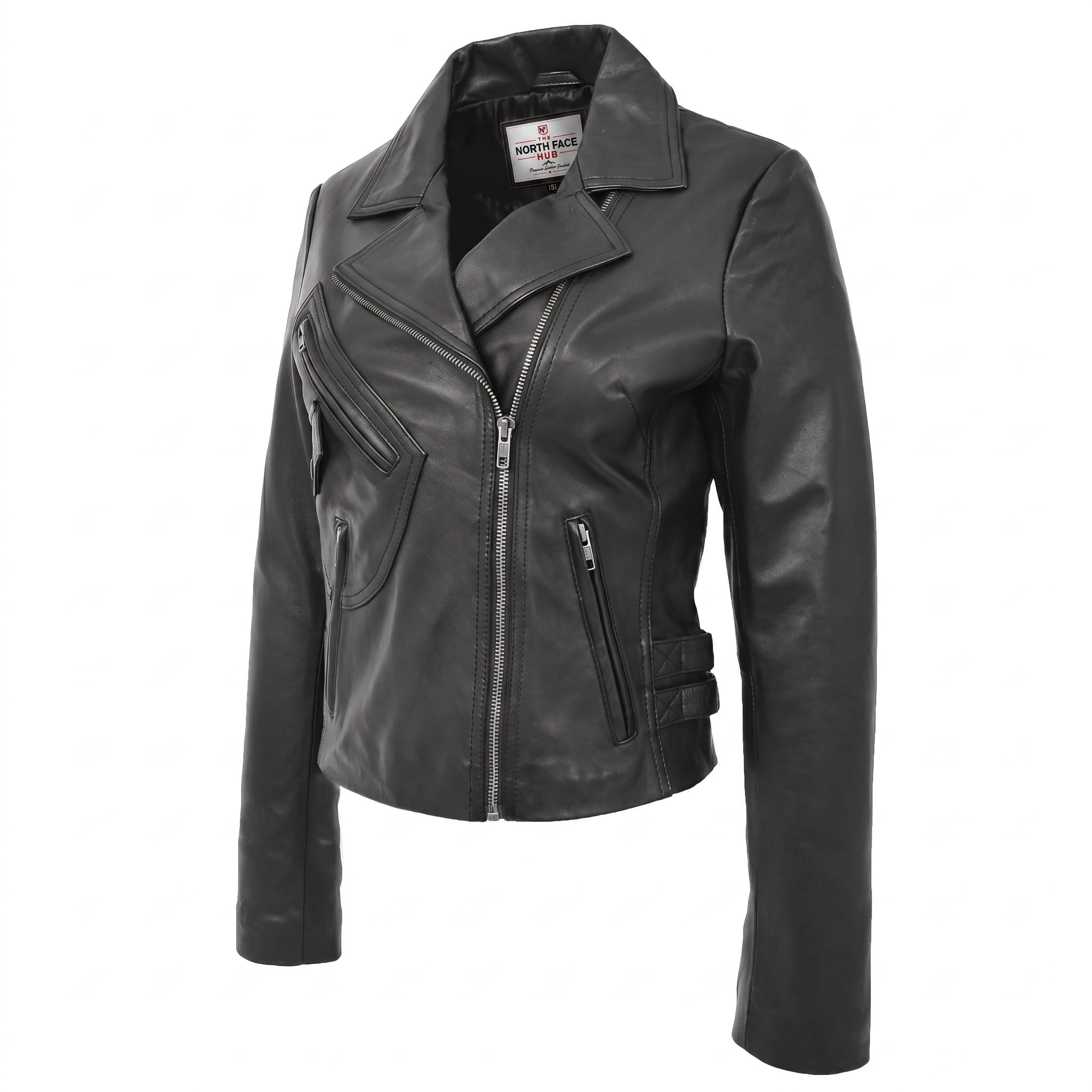 Womens Soft Leather Cross Zip Casual Jacket Jodie Nova Black