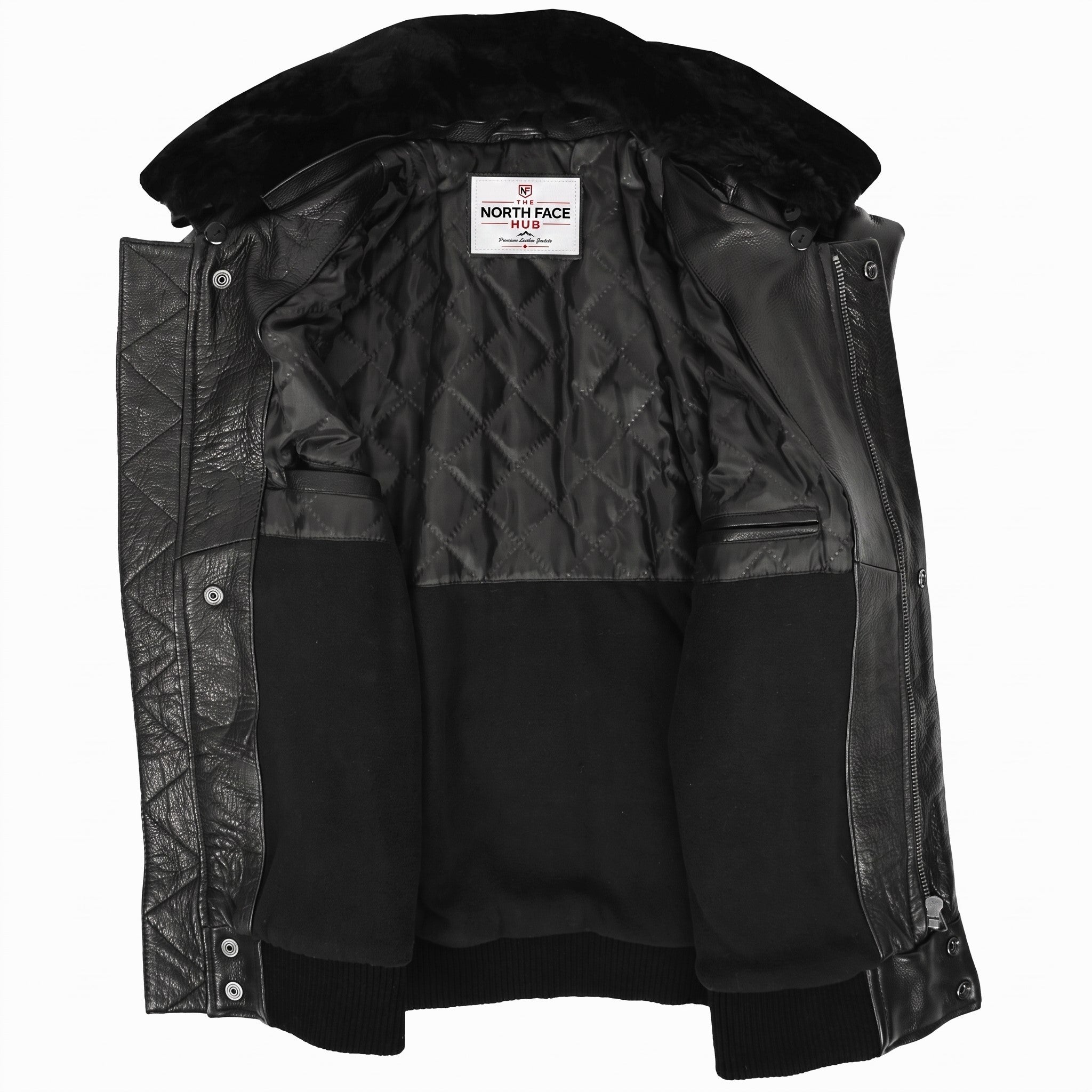 Mens Leather Bomber Pilot Jacket Removable Collar Leroy Nova Black