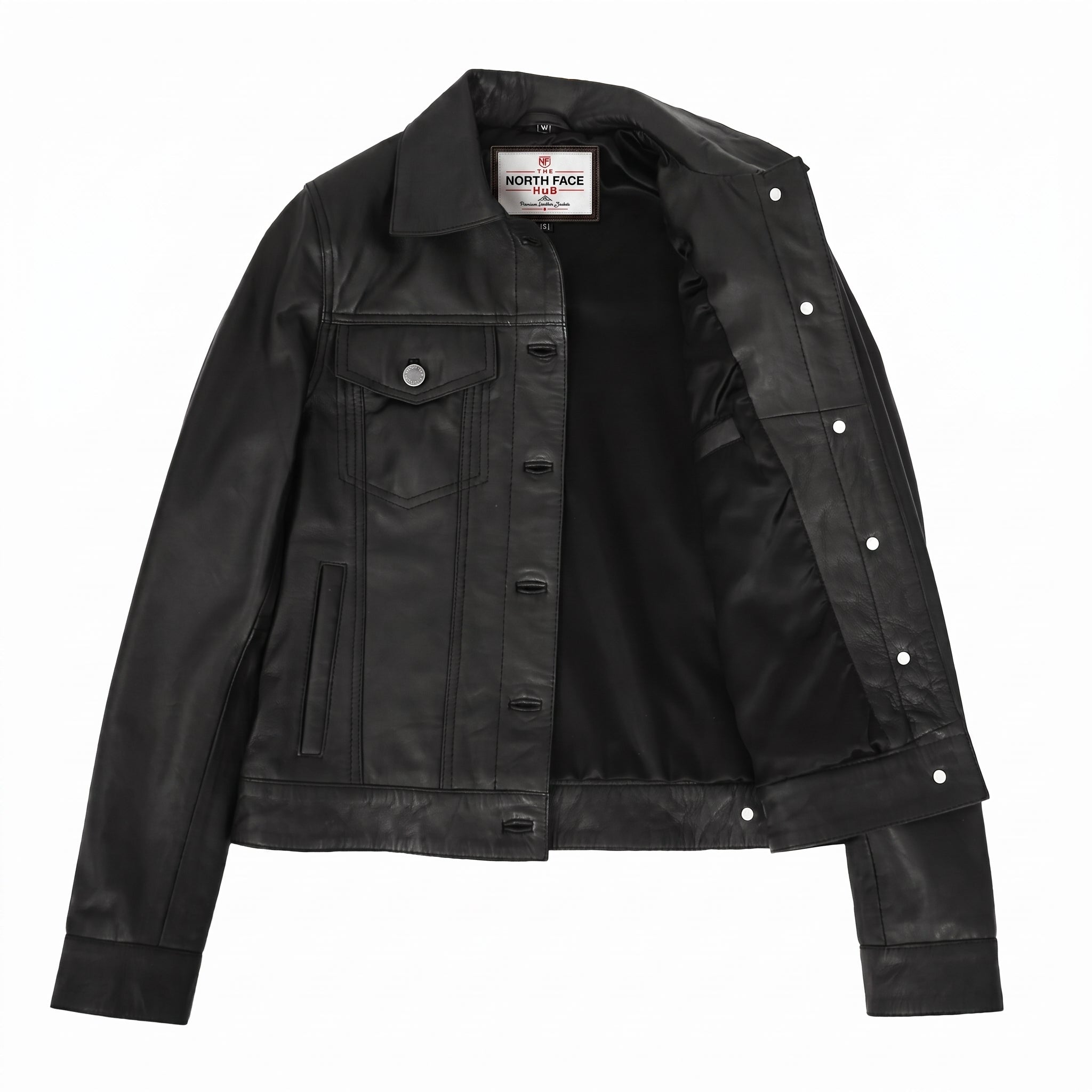 Womens Soft Leather Trucker Style Jacket Alma Nova Black