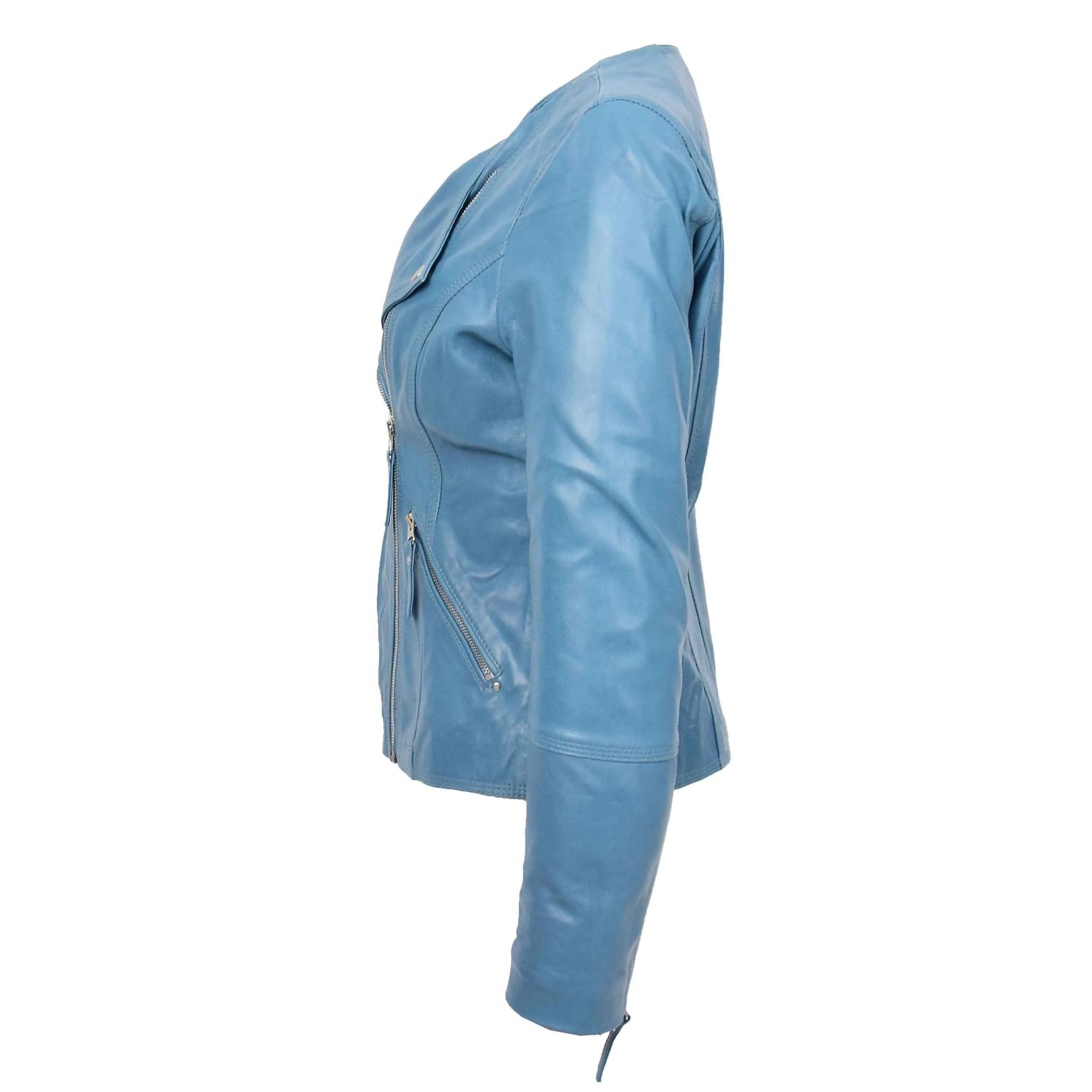 Womens Leather Casual Biker Jacket Shelly Cross Zip Tranquil Teal