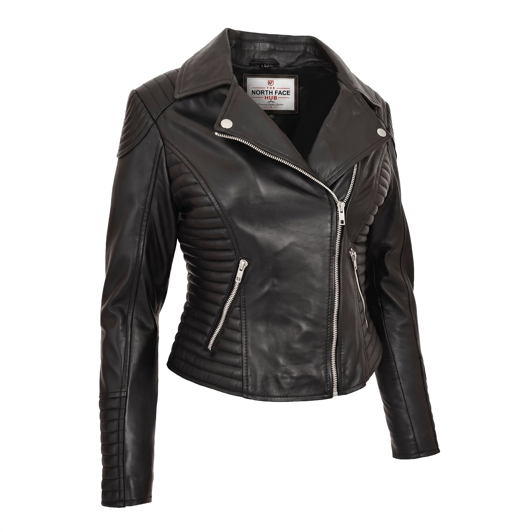 Womens Soft Leather Cross Zip Biker Jacket Anna Nova Black