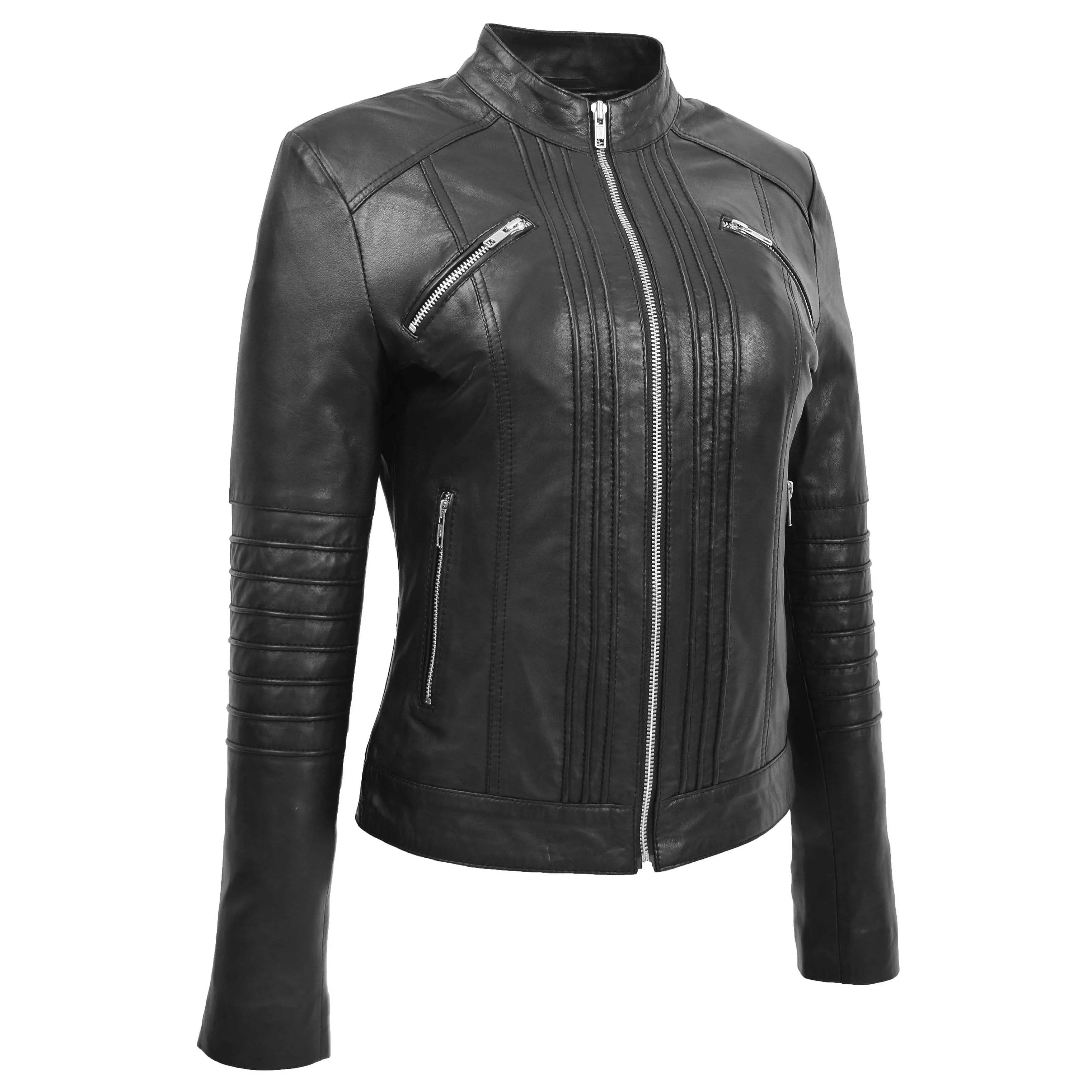 Womens Leather Classic Biker Style Jacket Nova Black