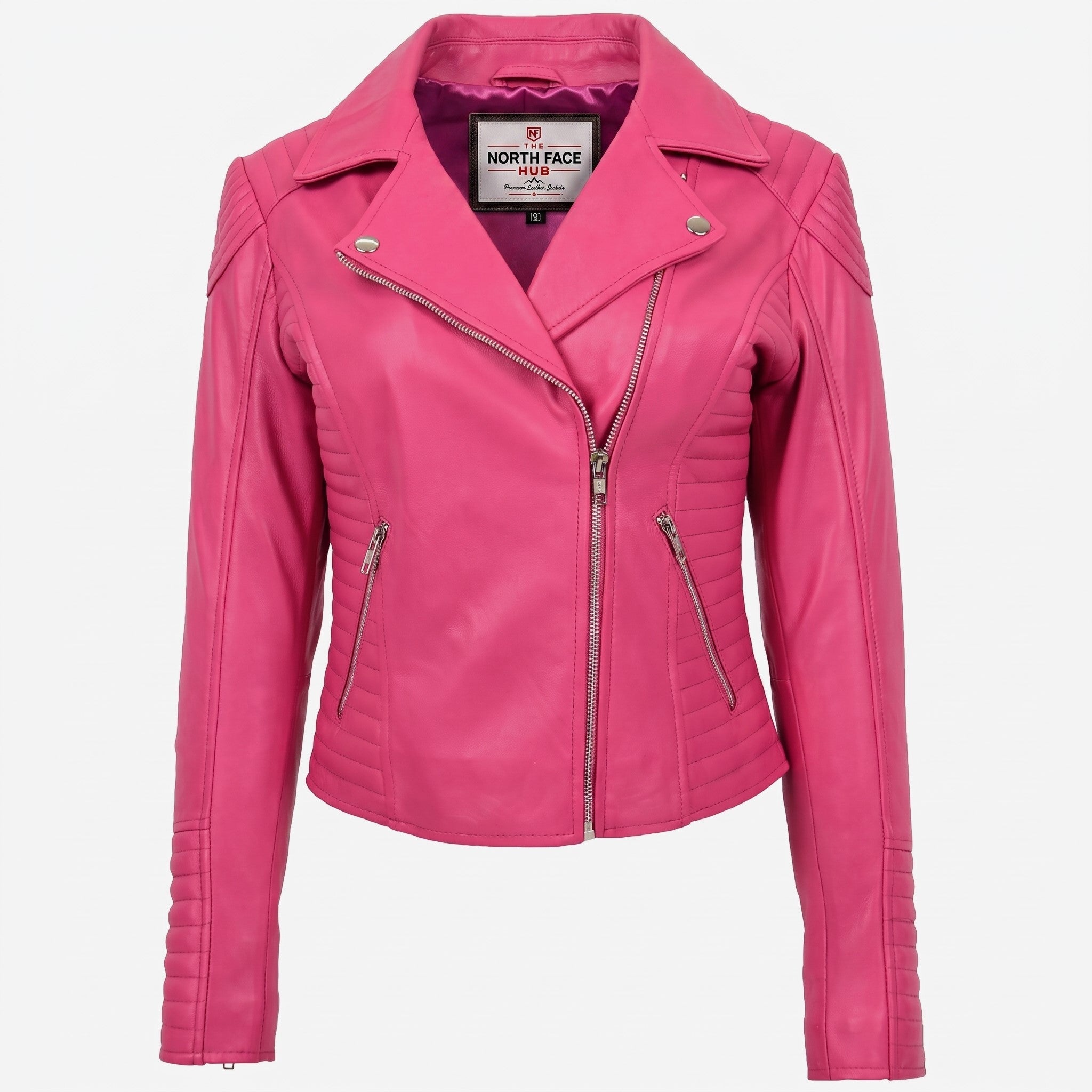 Womens Soft Leather Cross Zip Biker Jacket Anna Chroma Pink