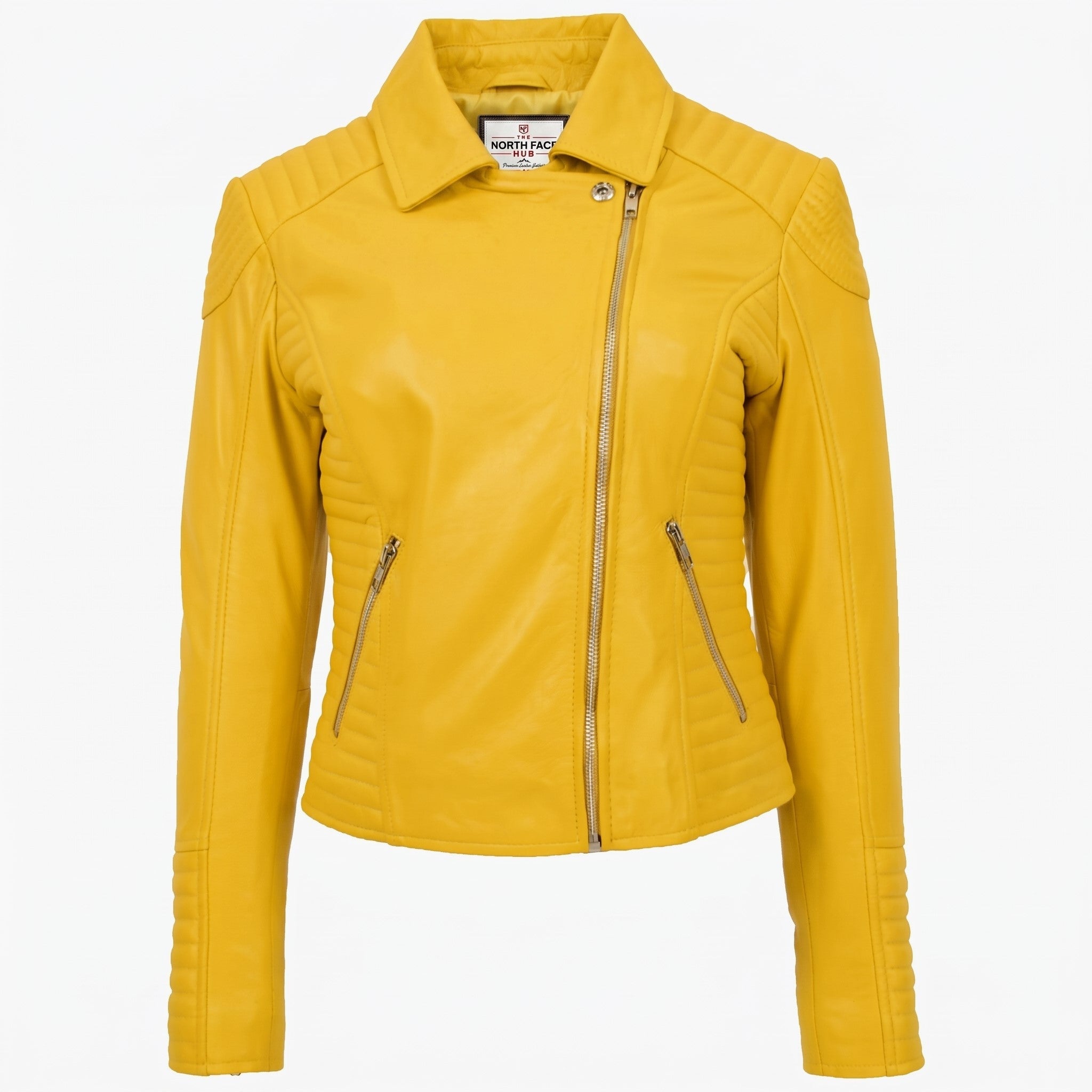 Womens Soft Leather Cross Zip Biker Jacket Anna Vivid Yellow