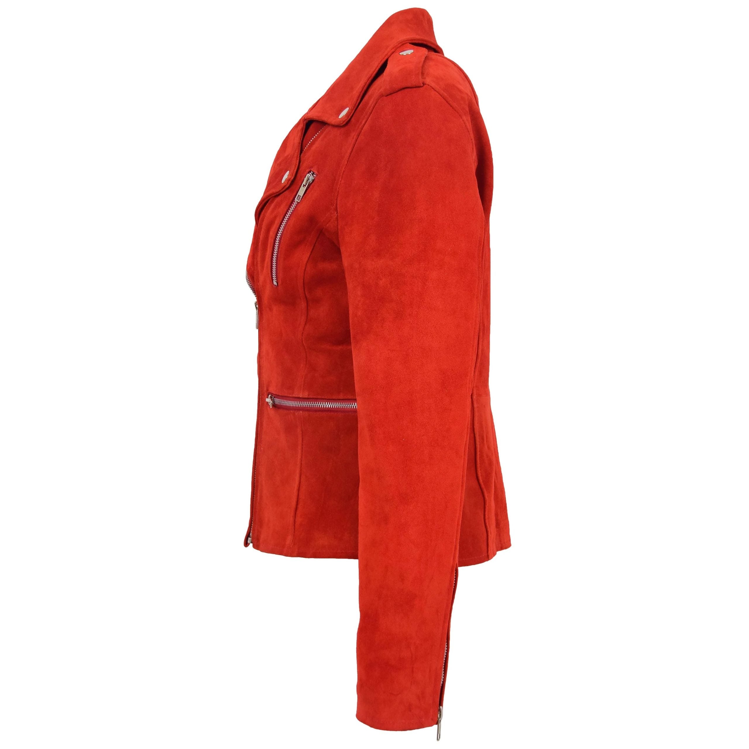 Womens Suede Biker Style Zip Jacket Skylar Ignite Red