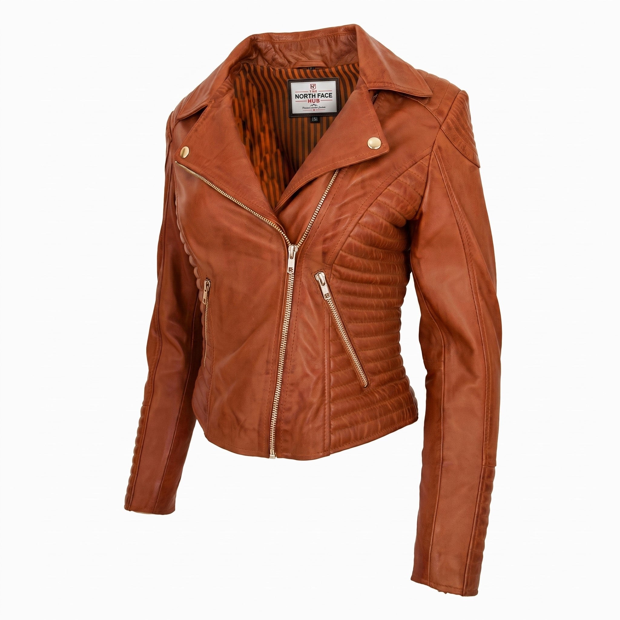 Womens Soft Leather Cross Zip Biker Jacket Anna Dynamo Tan