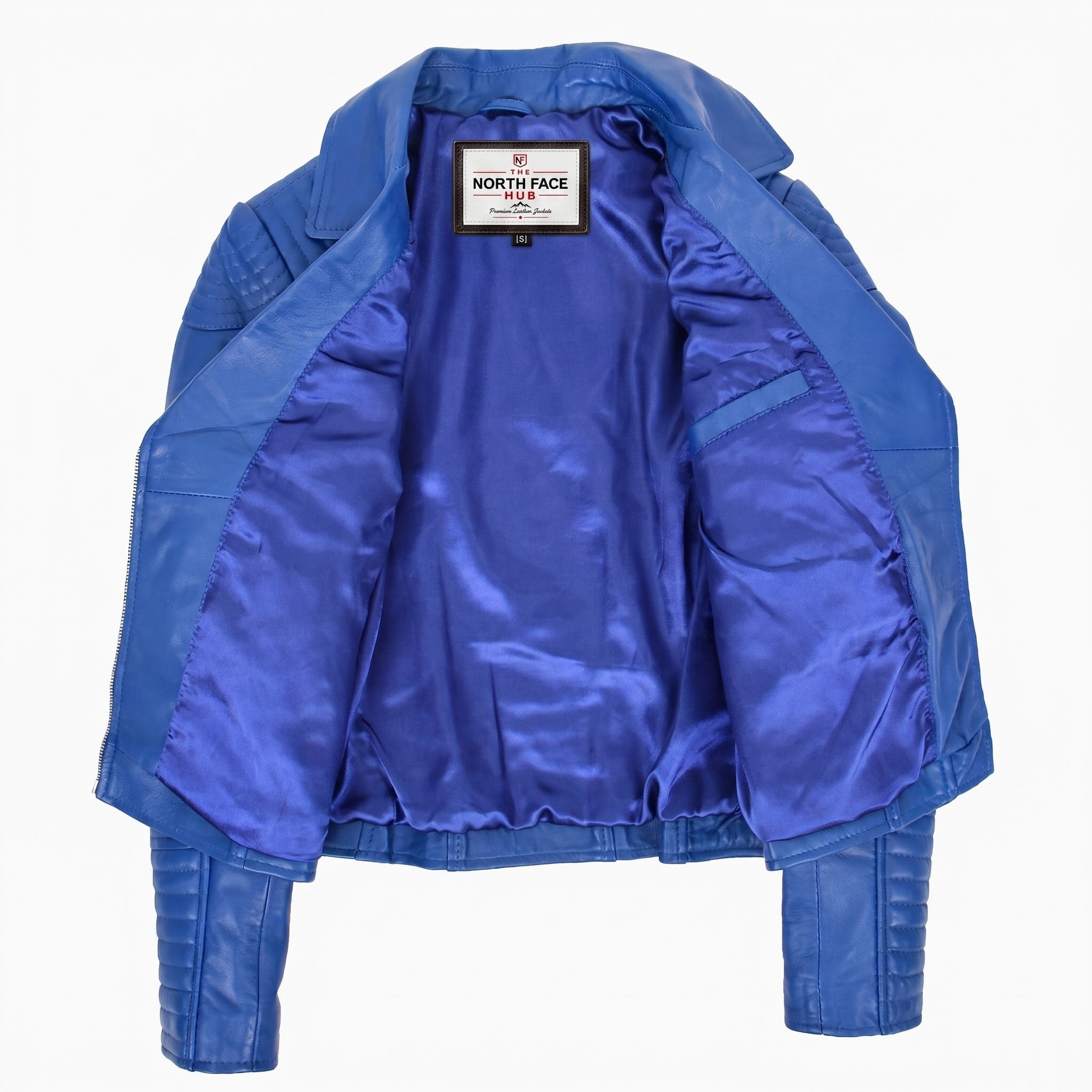 Womens Soft Leather Cross Zip Biker Jacket Anna Radiant Blue