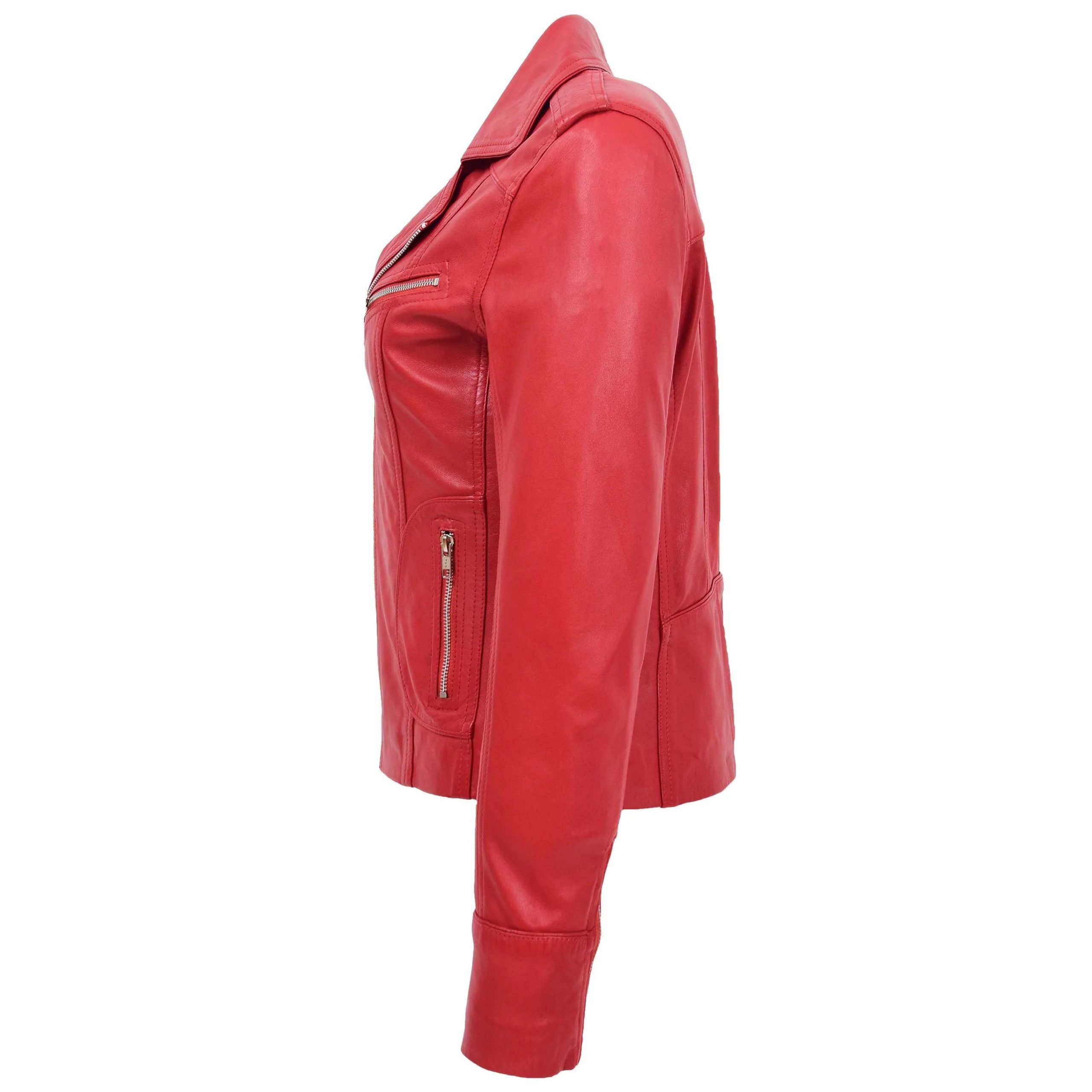 Womens Leather Fitted Biker Style Jacket Kim Ignite Red