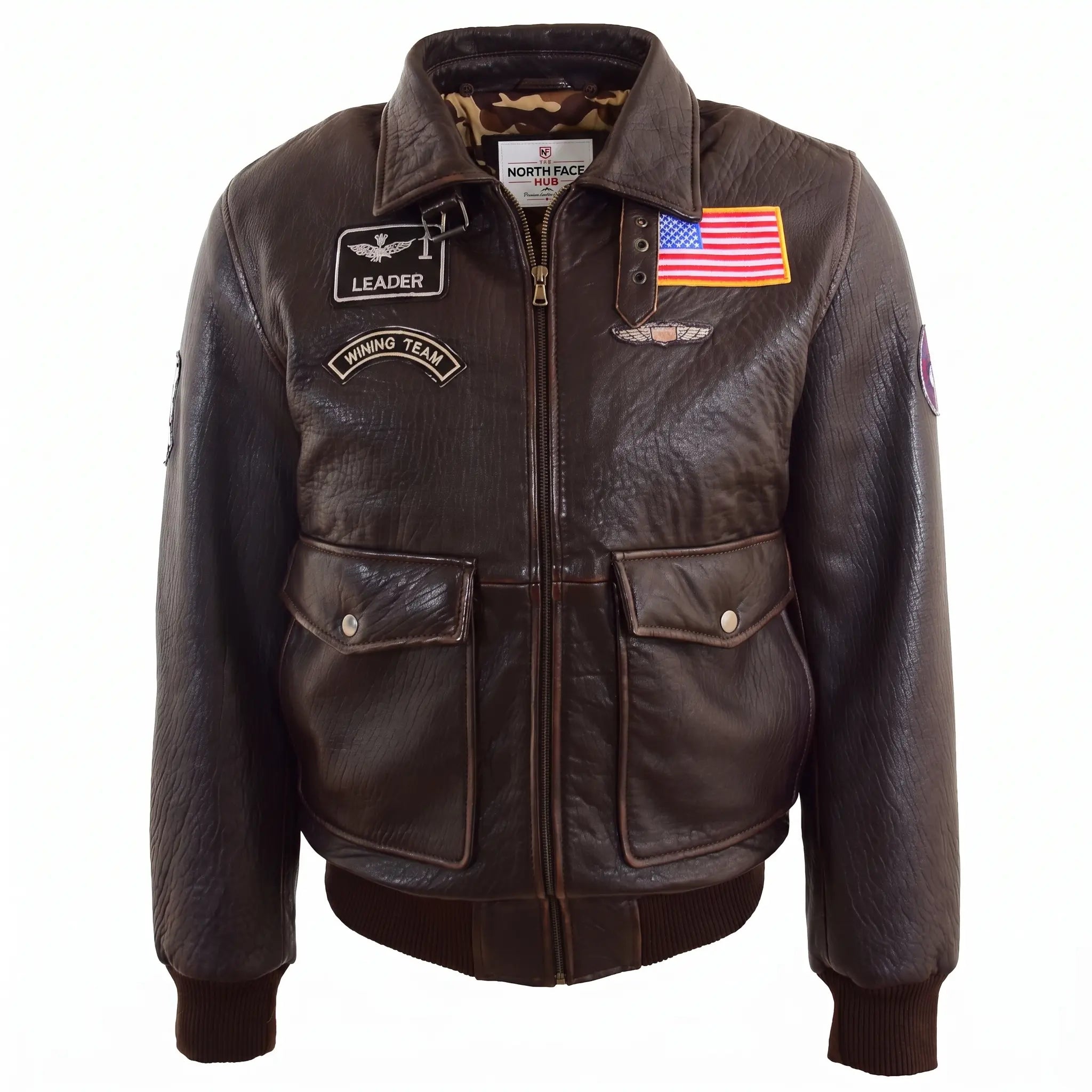 Mens Real Leather G-1 Bomber Jacket Airforce Badges FINCH Zenith Brown