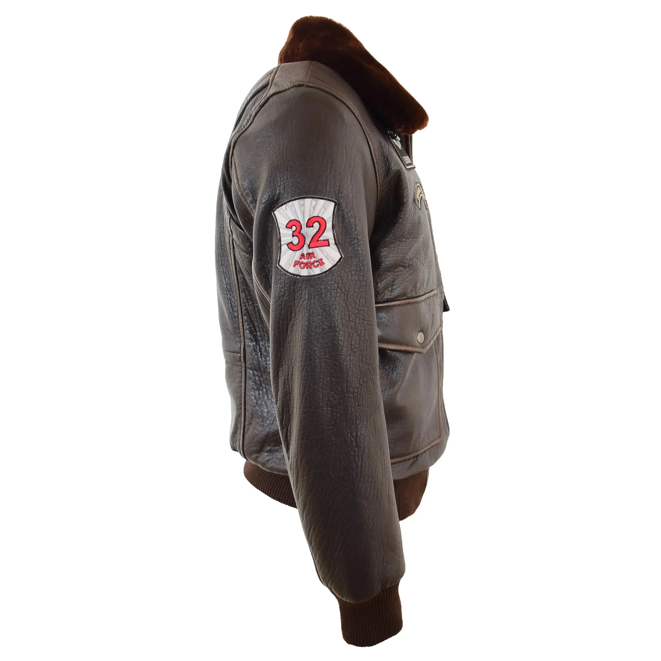 Mens Real Leather G-1 Bomber Jacket Airforce Badges FINCH Zenith Brown