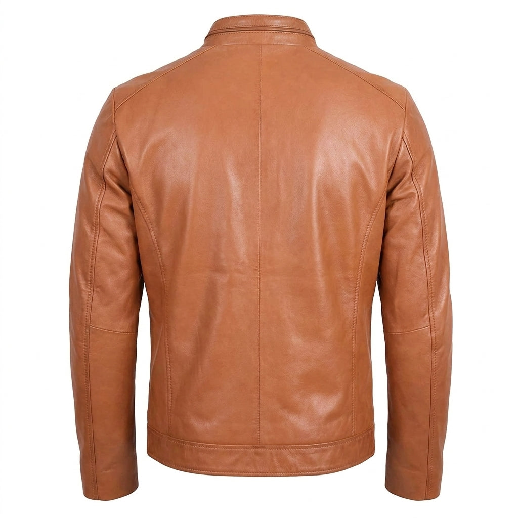 Mens Casual Biker Leather Jacket Dynamo Tan