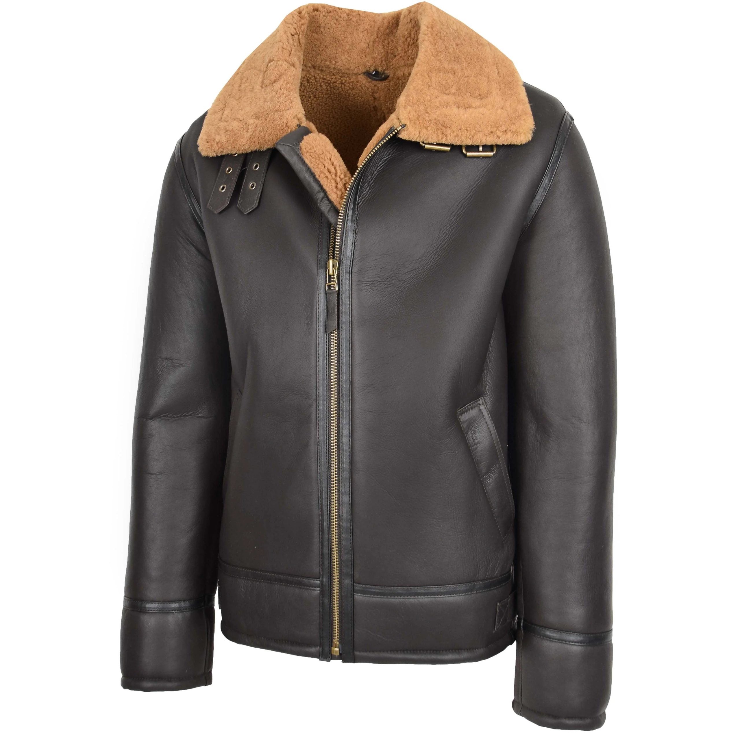 Mens Top Gun Style Sheepskin Jacket Oscar Zenith Brown Ginger