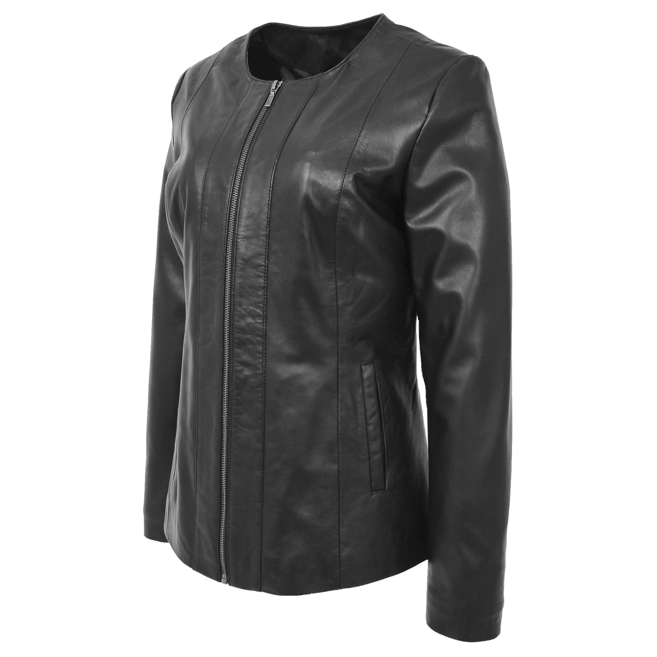 Womens Classic Soft Leather Collarless Jacket Nova Black