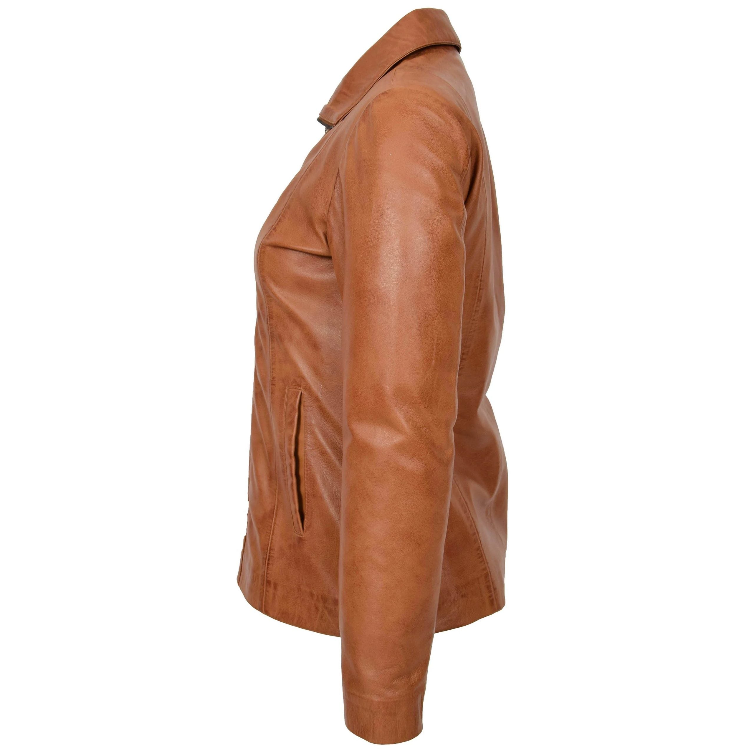 Womens Classic Zip Fastening Leather Jacket Julia Dynamo Tan
