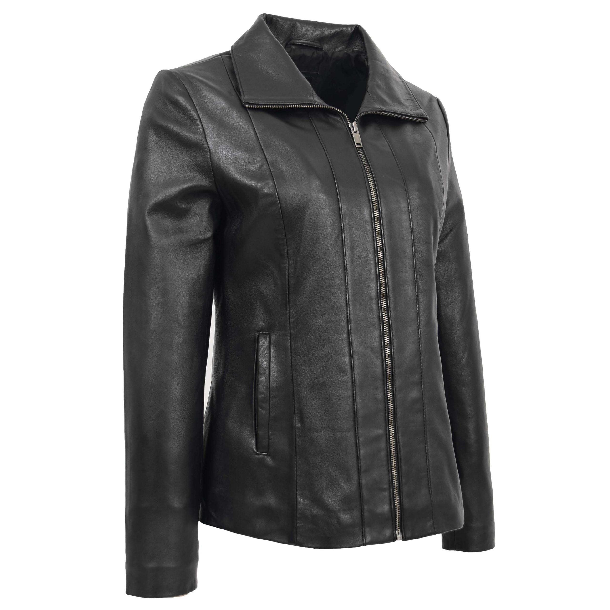 Womens Classic Zip Fastening Leather Jacket Julia Nova Black