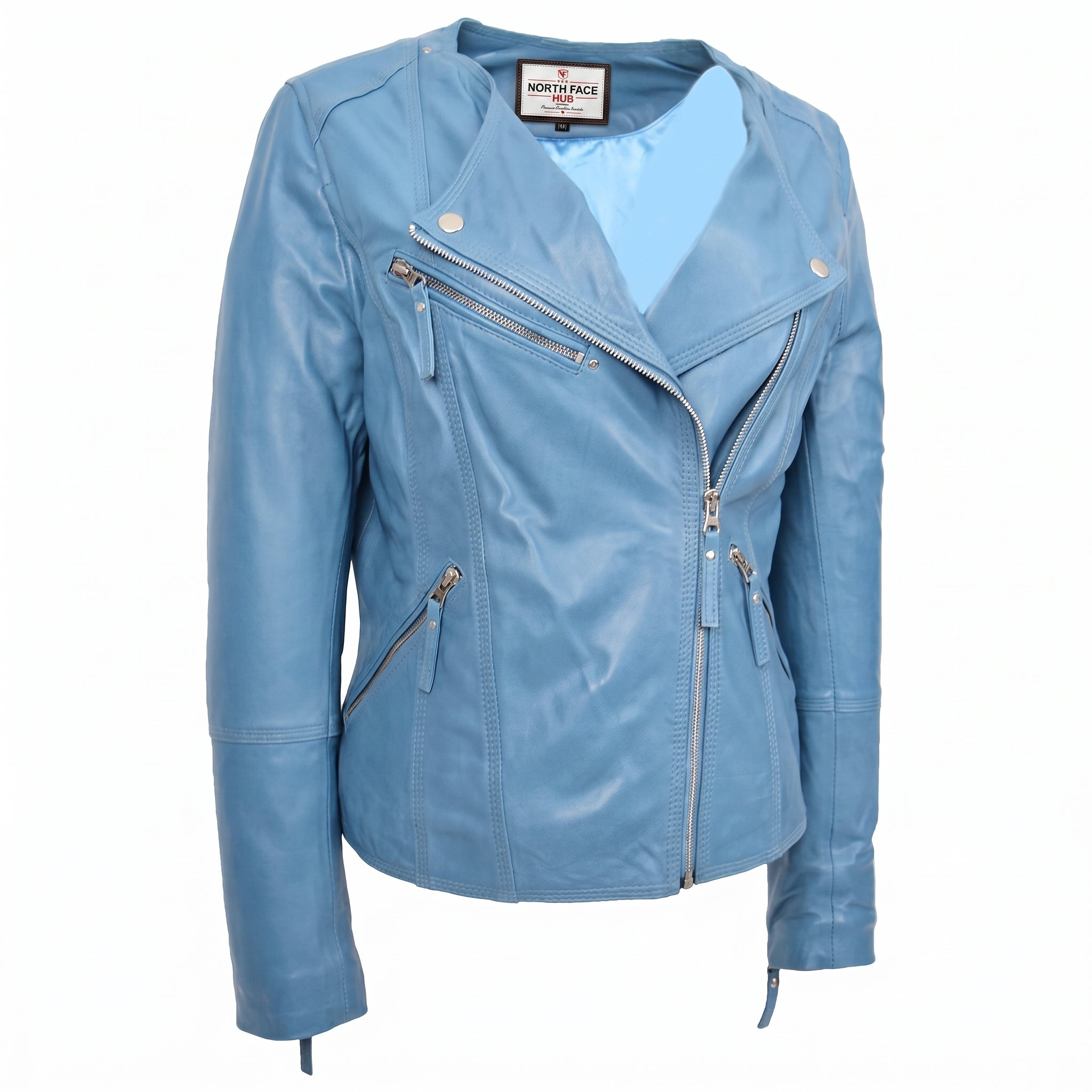 Womens Leather Casual Biker Jacket Shelly Cross Zip Tranquil Teal