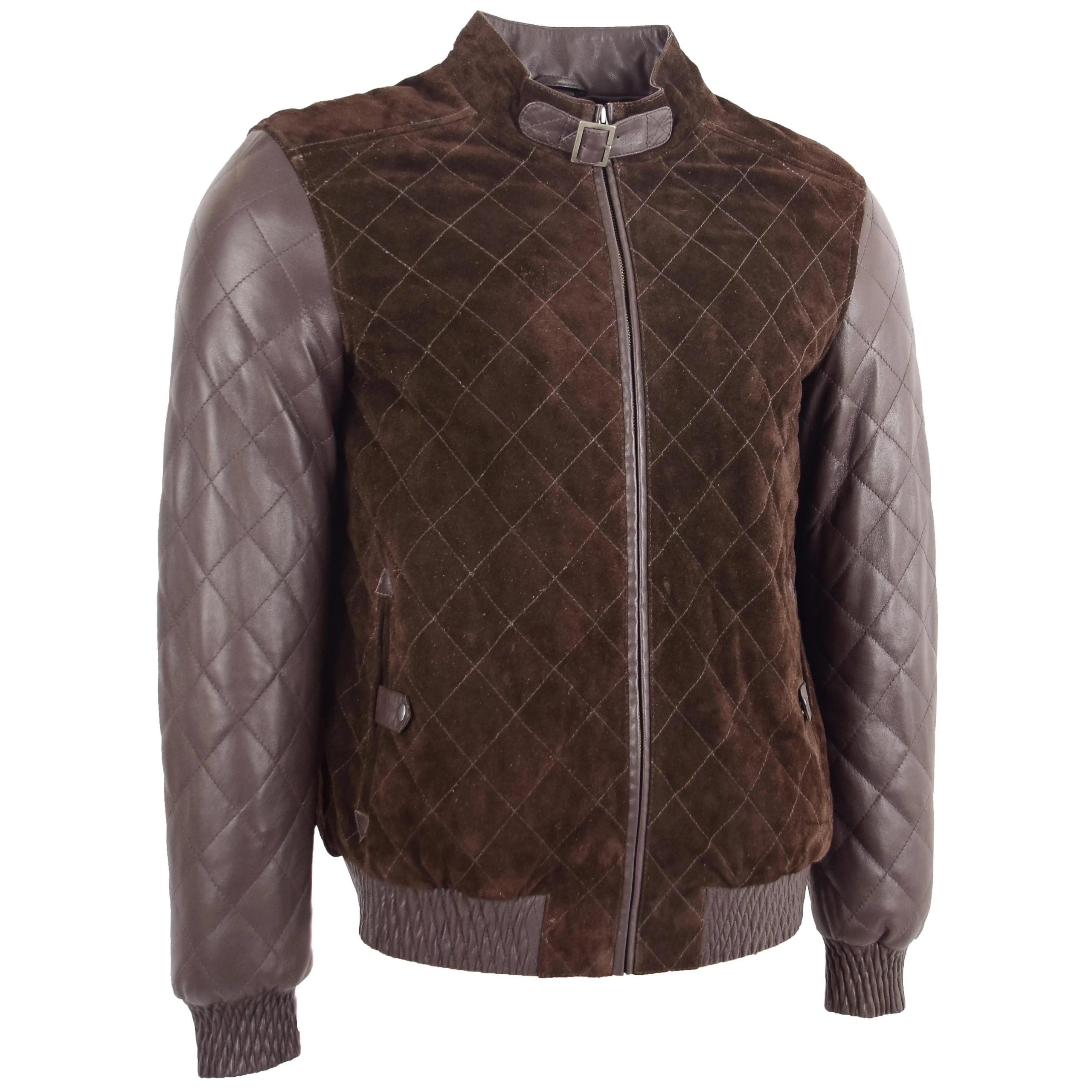 Mens Leather and Suede Bomber Varsity Jacket Bradley Zenith Brown