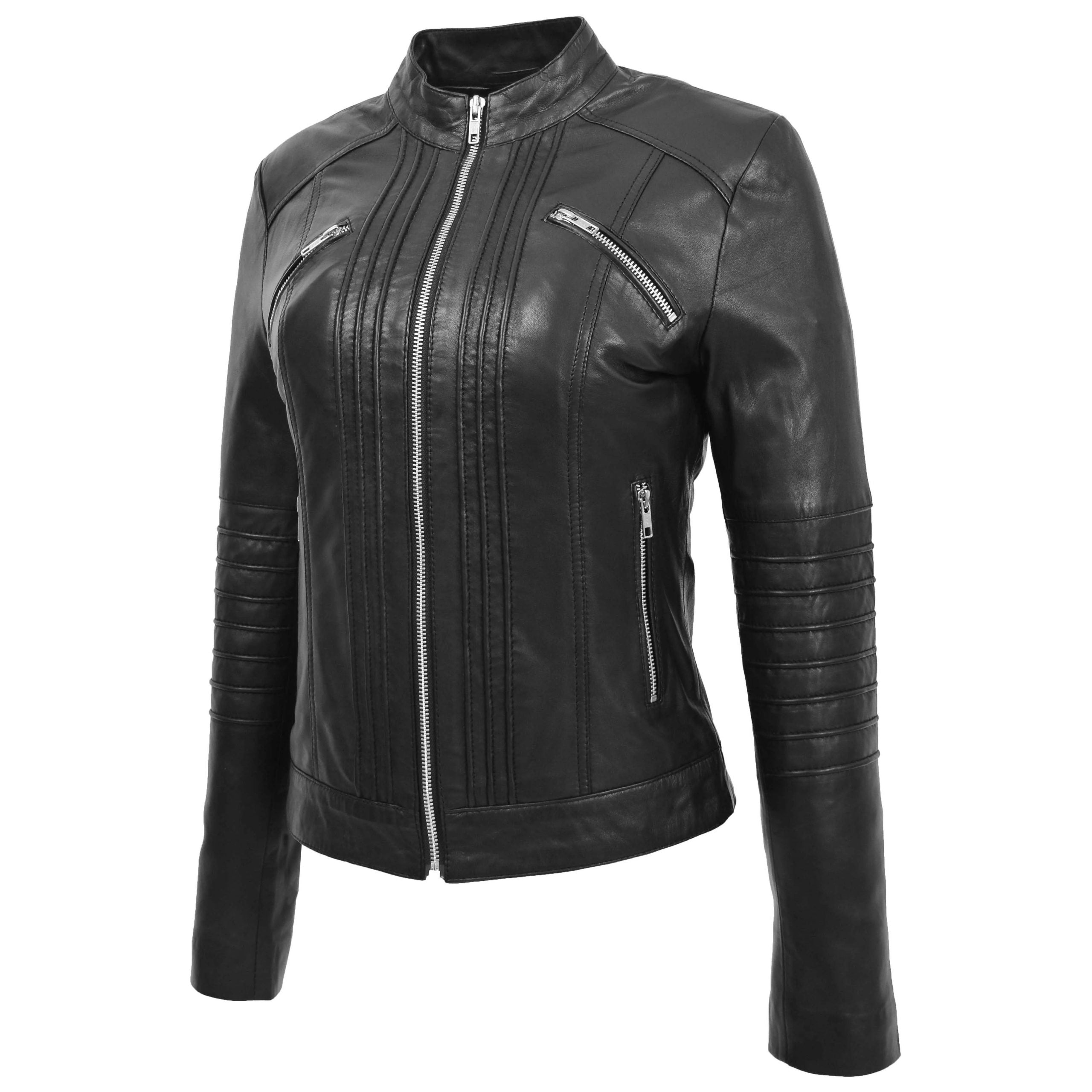Womens Leather Classic Biker Style Jacket Nova Black