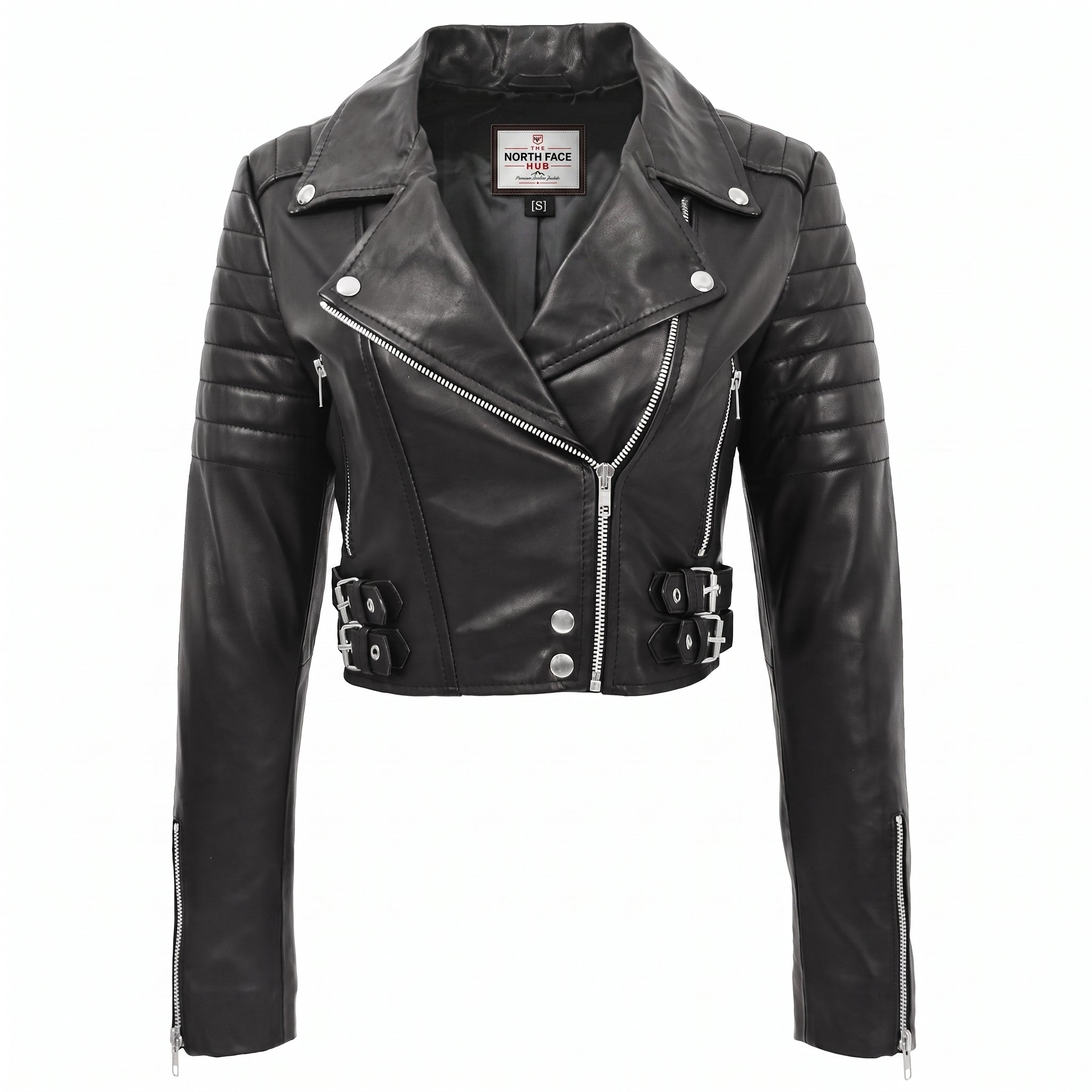 Womens Leather Cropped Biker Style Jacket Demi Nova Black