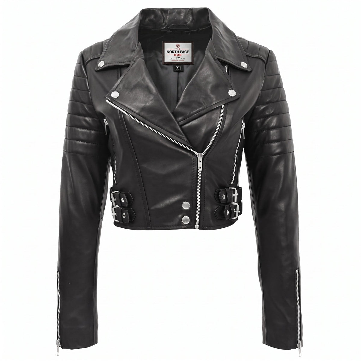 Womens Leather Cropped Biker Style Jacket Demi Nova Black