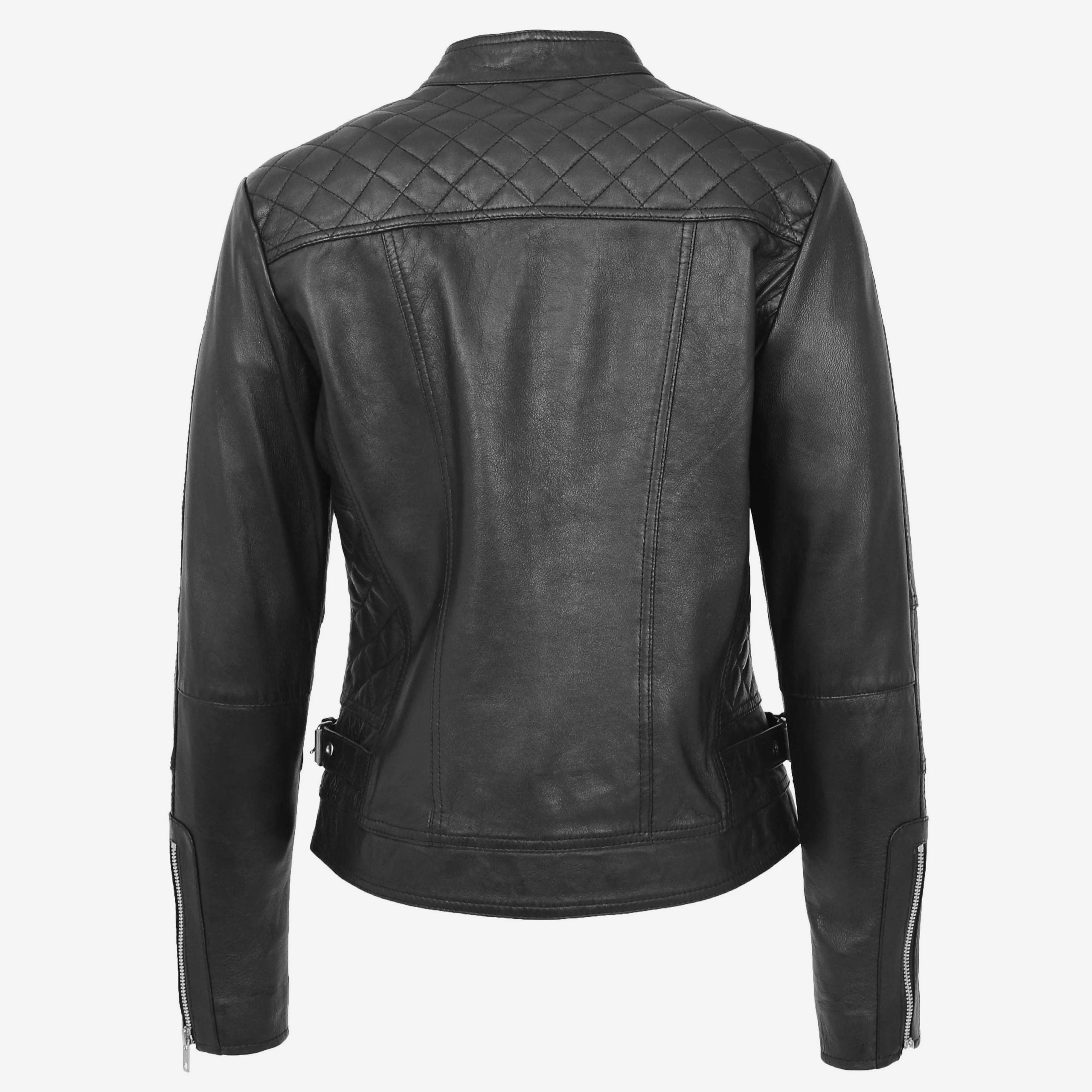 Womens Soft Leather Casual Zip Biker Jacket Ruby Nova Black
