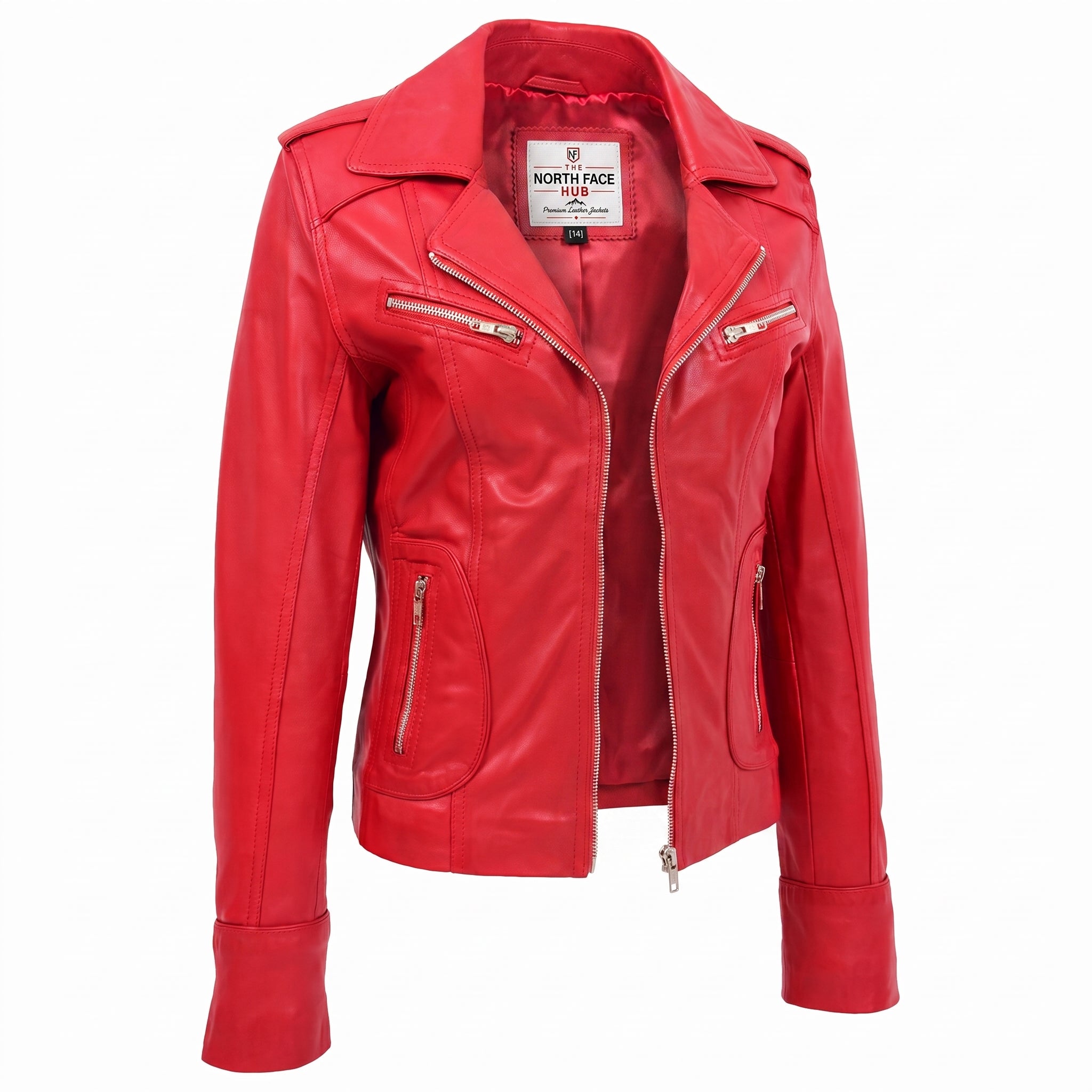 Womens Leather Fitted Biker Style Jacket Kim Ignite Red
