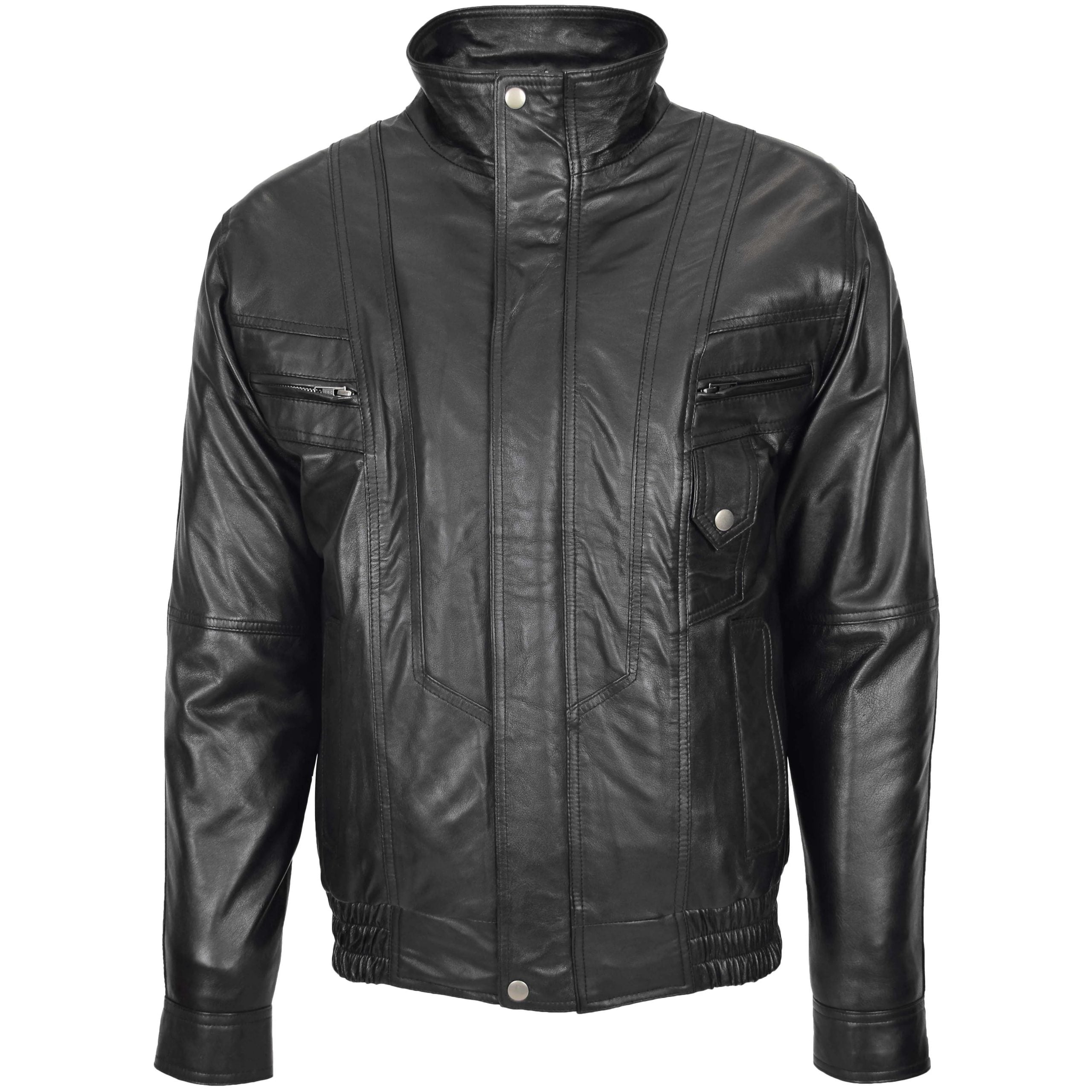 Mens Leather Bomber Blouson Jacket Robert Nova Black