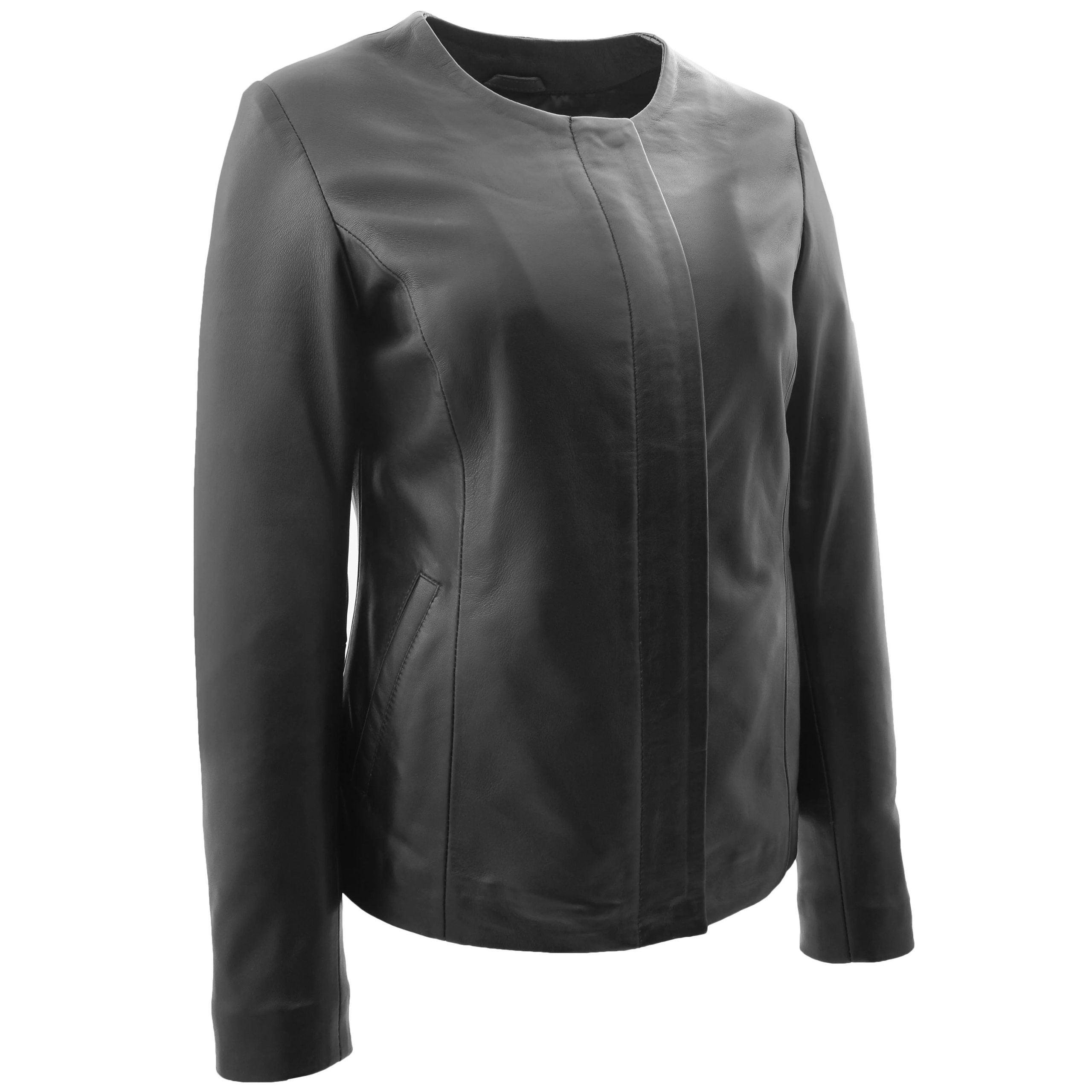 Womens Real Leather Collarless Jacket Moreno Nova Black