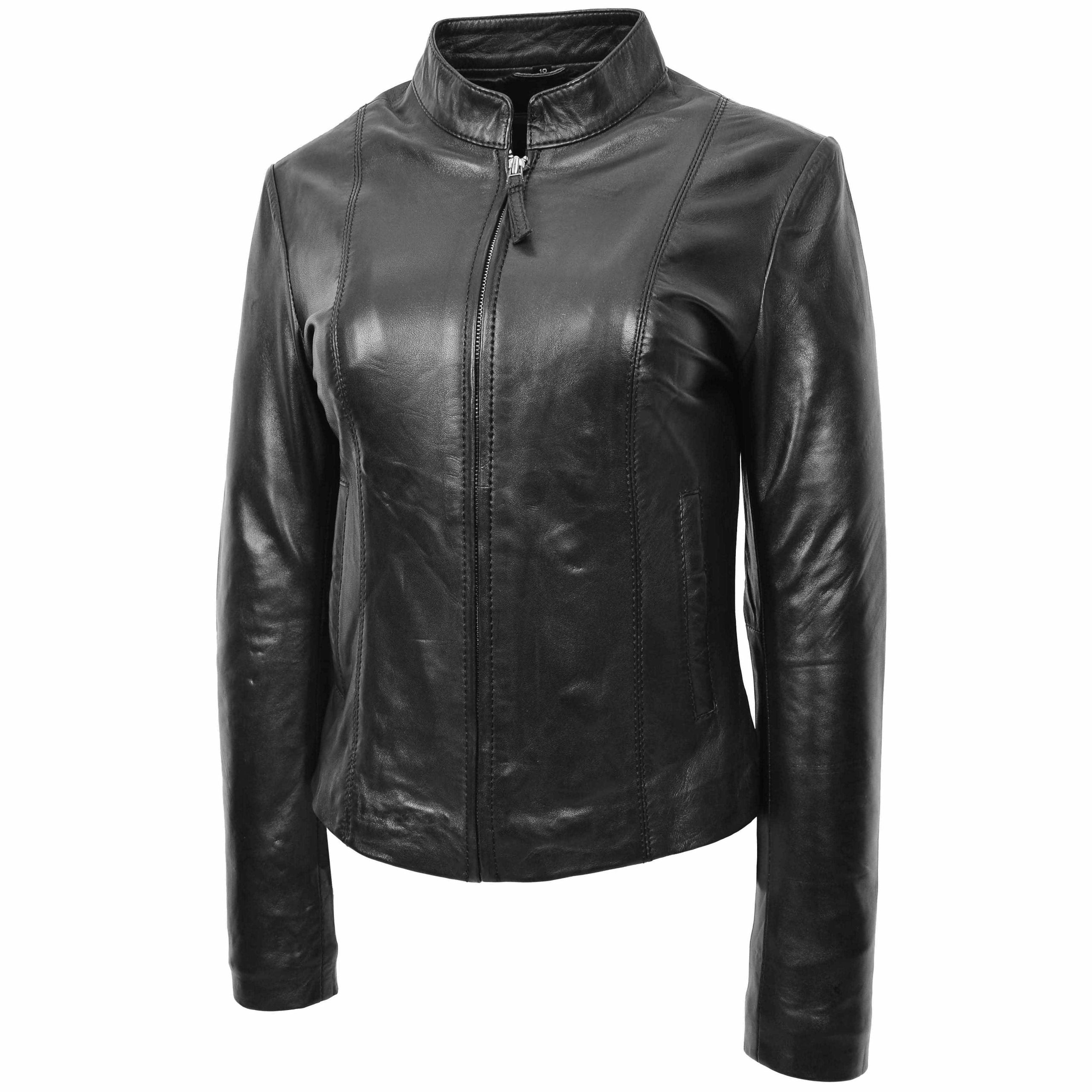 Womens Real Leather Casual Biker Jacket Zoe Nova Black