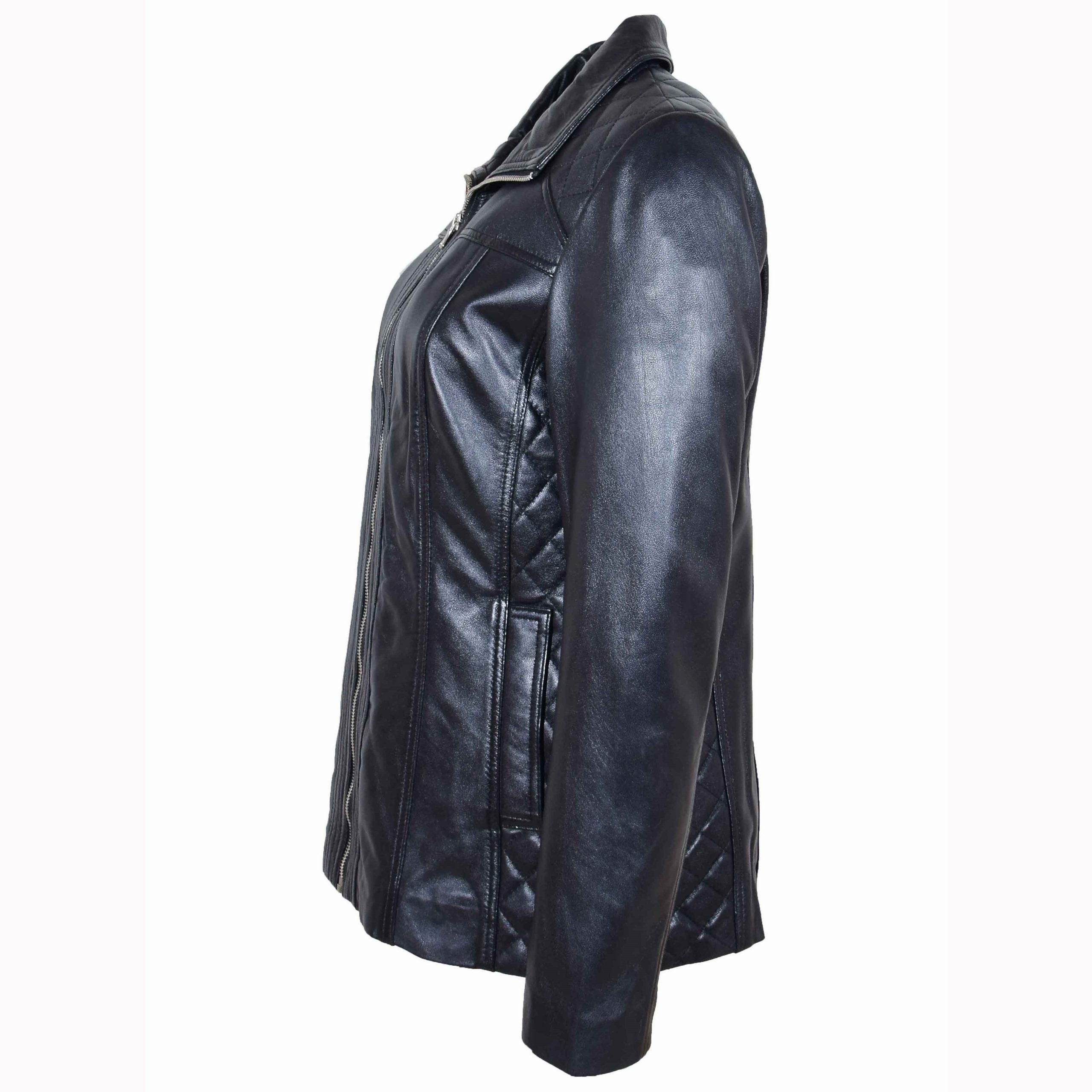 Womens Real Leather Jacket Zip Quilted ECHO Nova Black