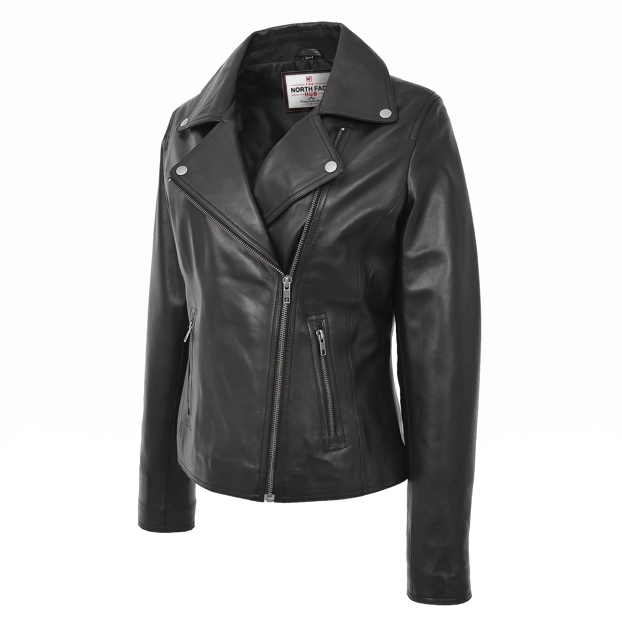 Womens Soft Leather Cross Zip Biker Jacket Lola Nova Black