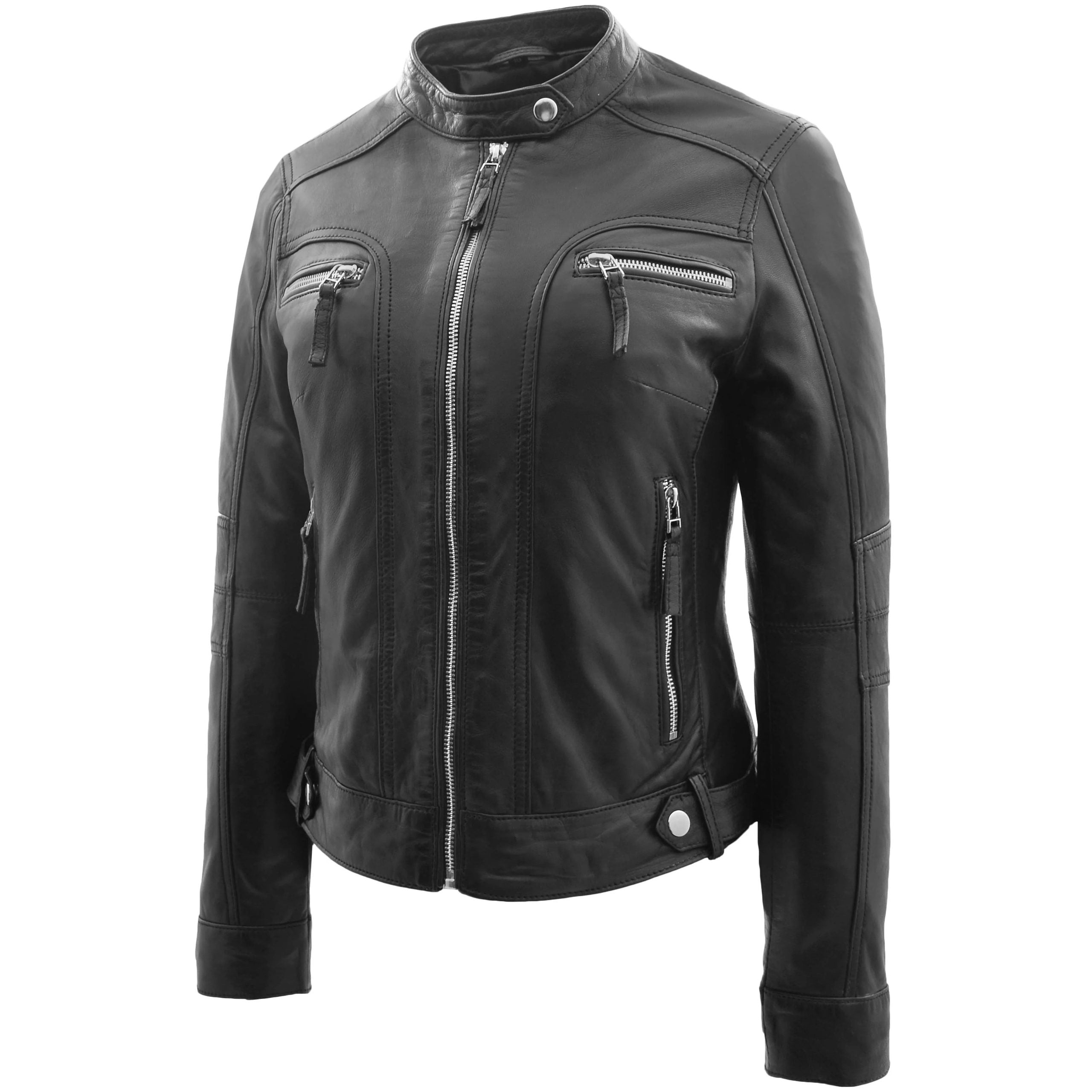 Womens Real Leather Biker Jacket Casual Style Annie Nova Black