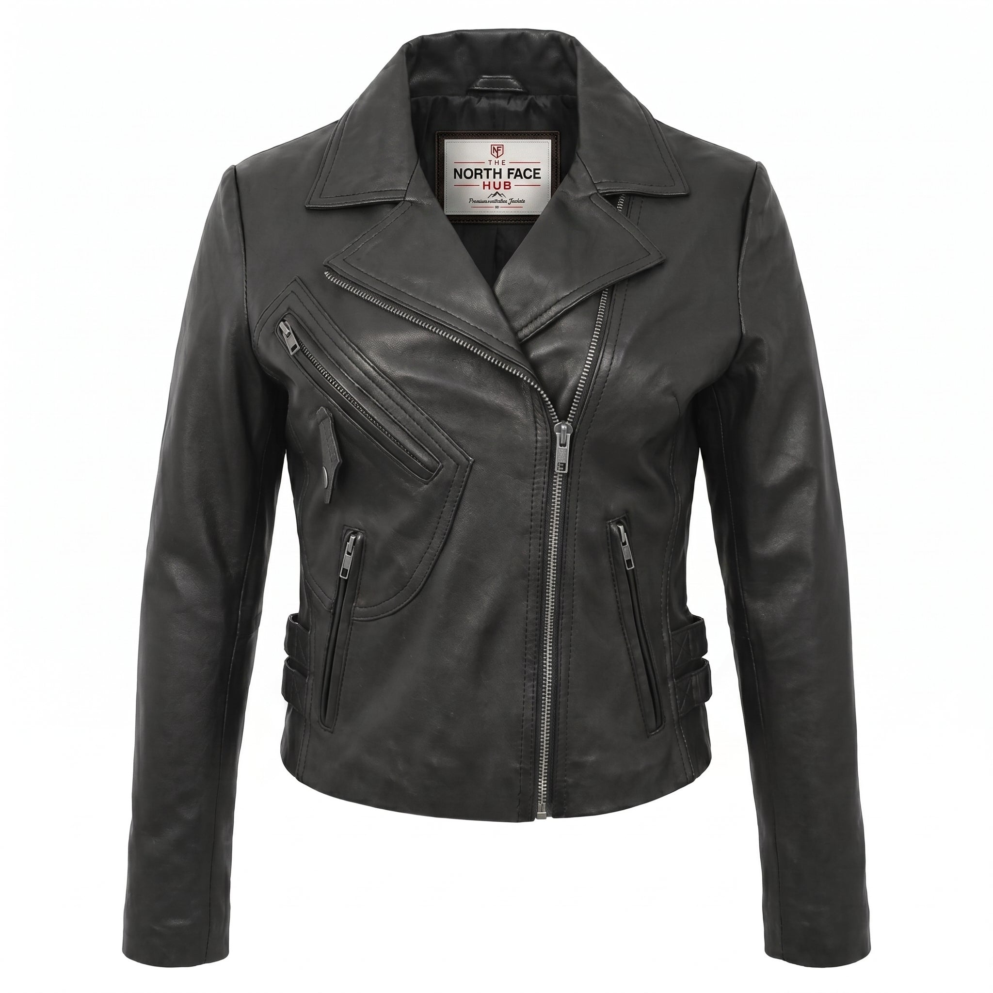 Womens Soft Leather Cross Zip Casual Jacket Jodie Nova Black