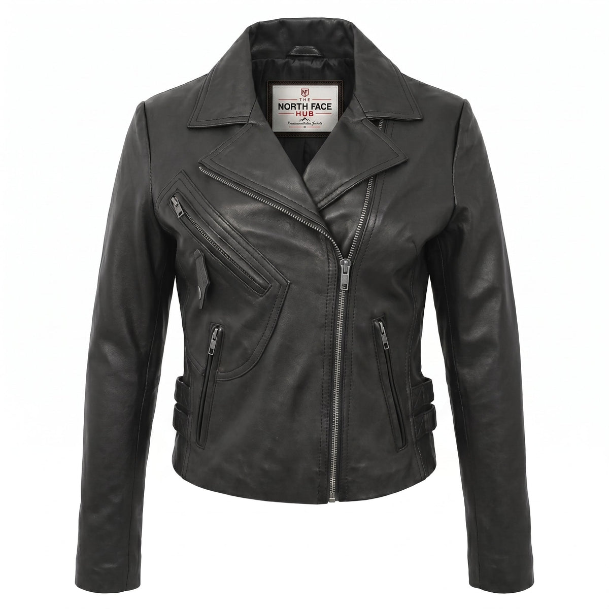Womens Soft Leather Cross Zip Casual Jacket Jodie Nova Black