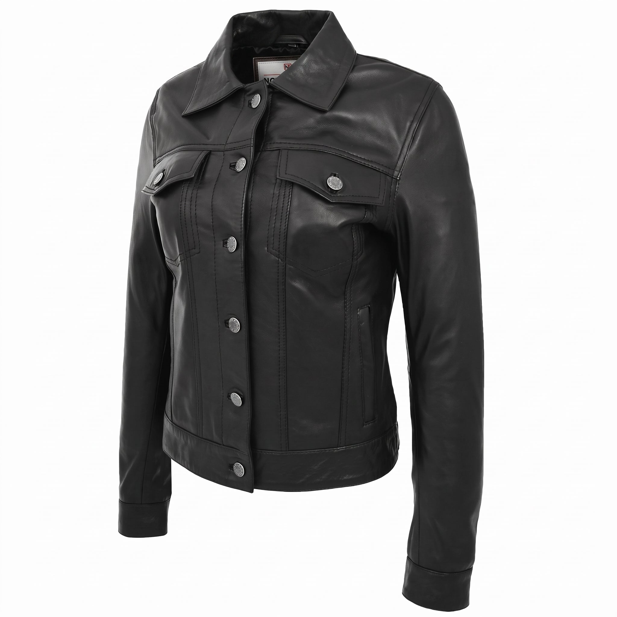 Womens Soft Leather Trucker Style Jacket Alma Nova Black